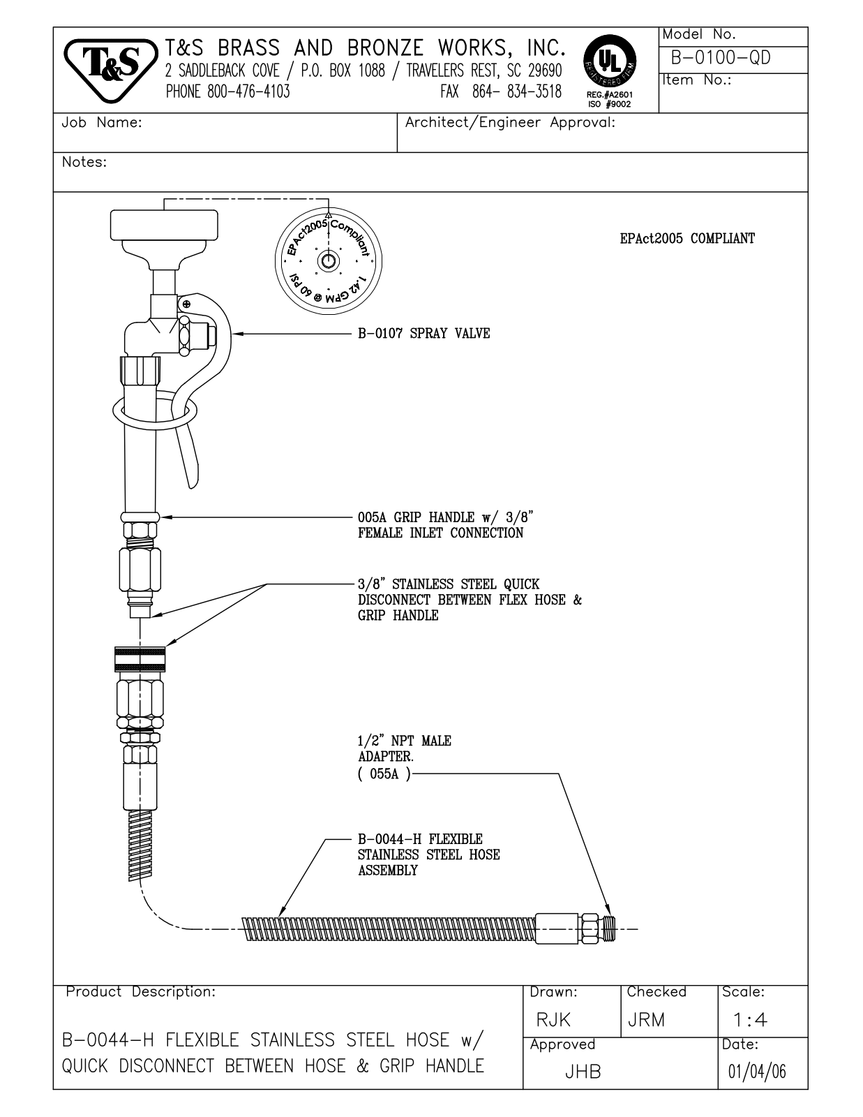 T&S Brass B-0100-QD User Manual