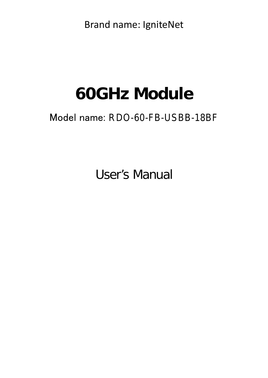 IgniteNet RDO-60-FB-USBB-18BF User Manual