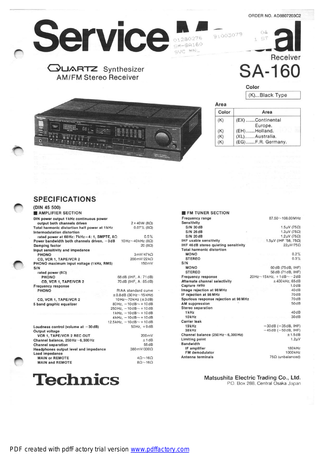 Technics SA-160 Service manual