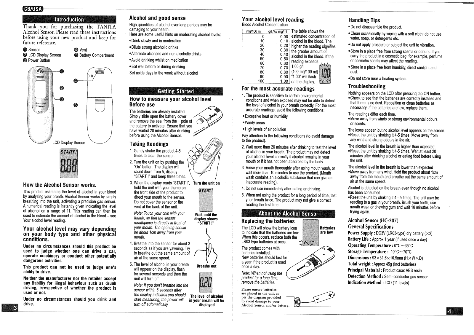 Tanita HC 207 User Manual