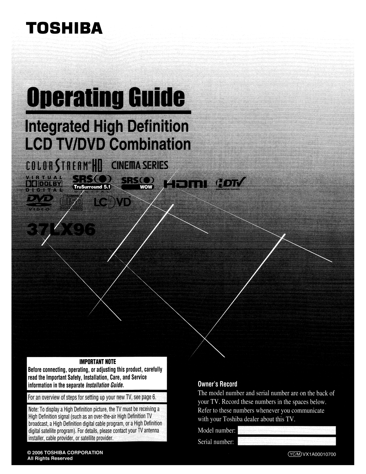 Toshiba 37LX96 User Manual