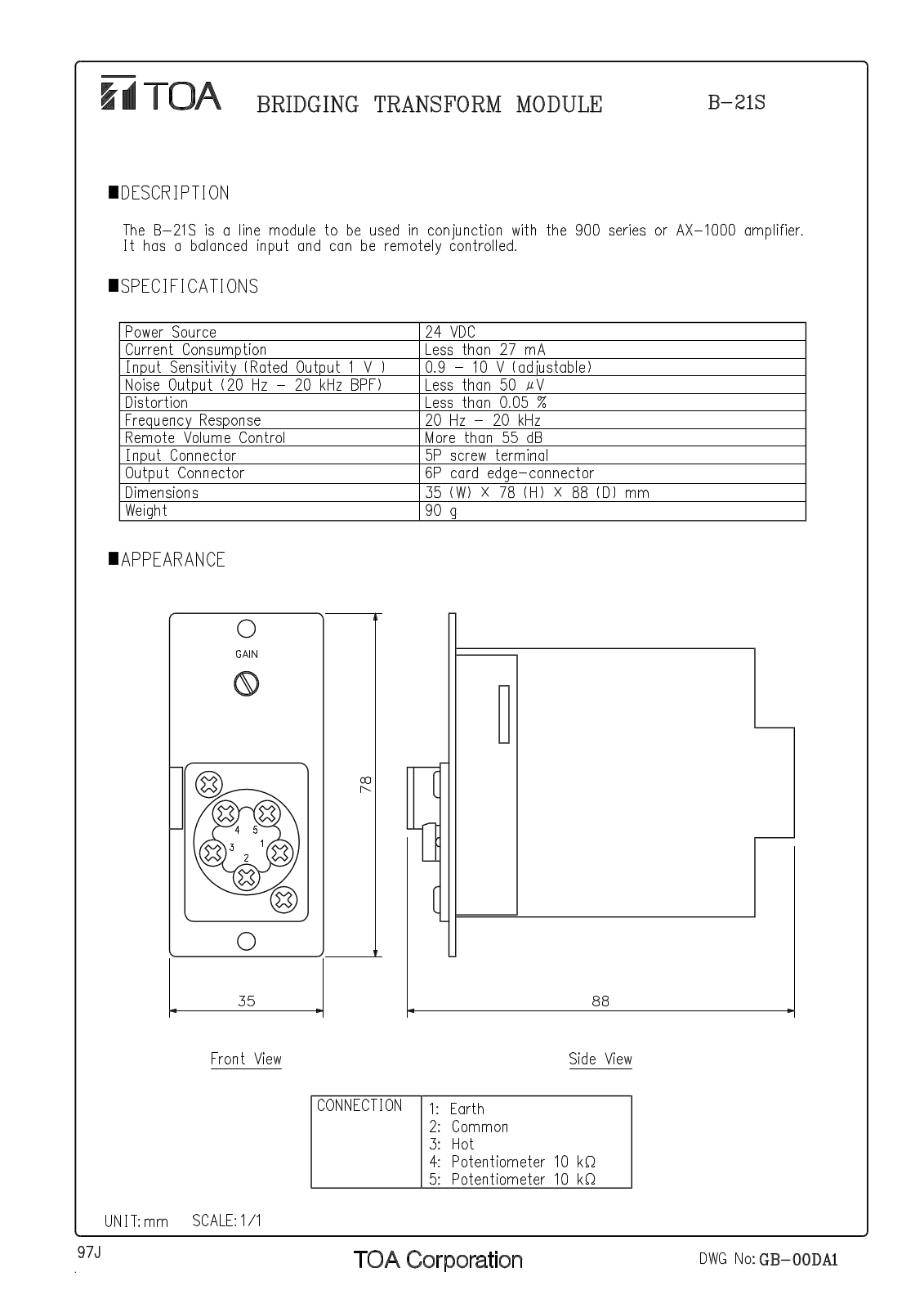 TOA B-21S User Manual