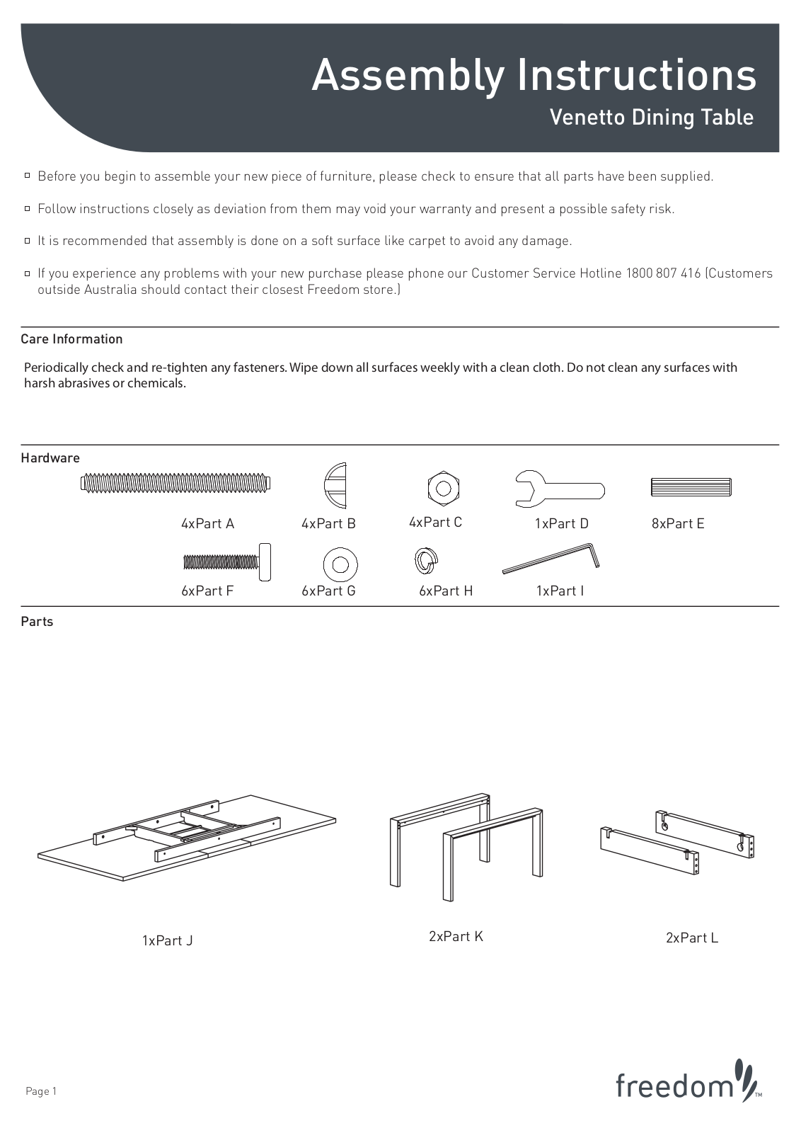 Freedom Venetto Dining Table Assembly Instruction