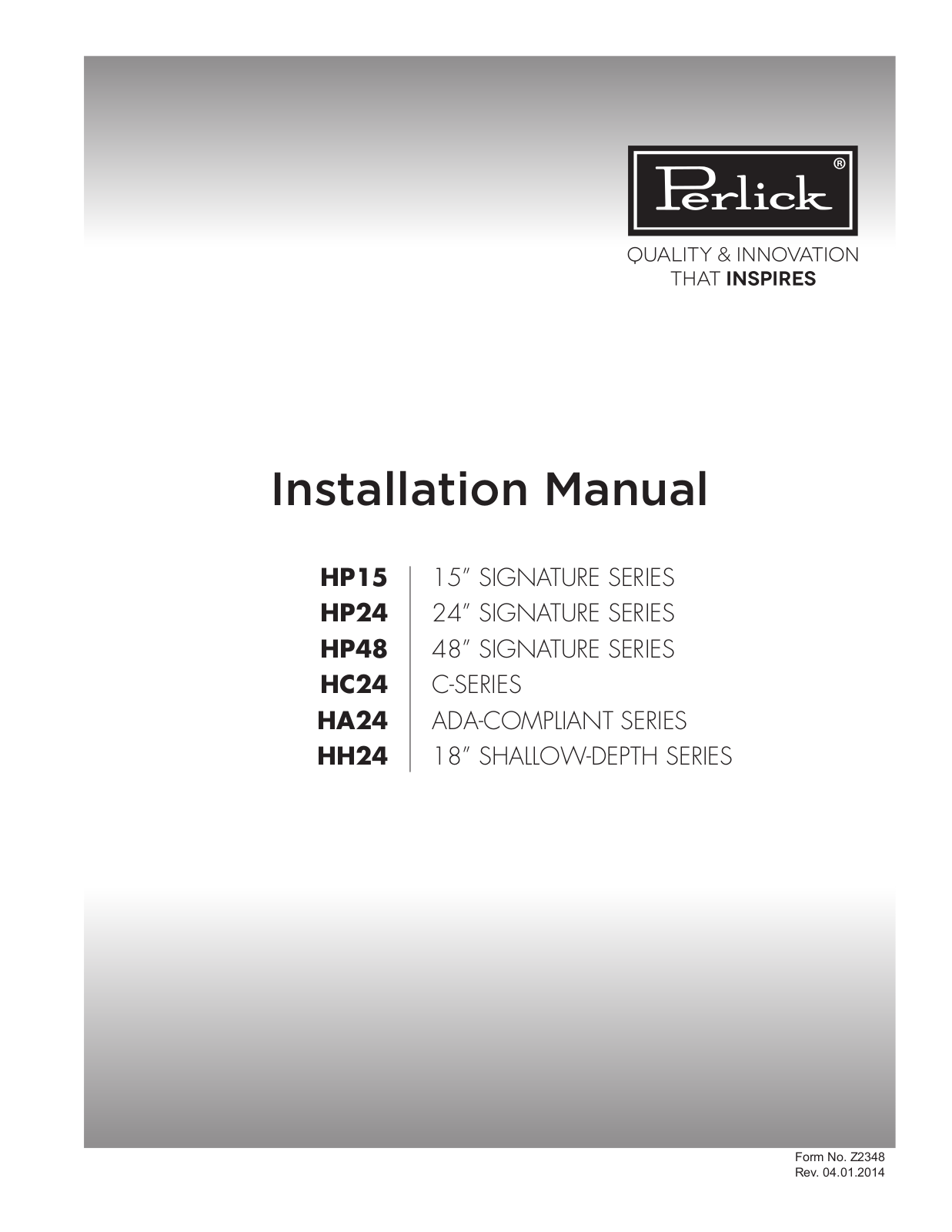 Perlick hh24ws31l, HH24RS34R, HP15BS31R, HP15WS31R, HP24DS33R Installation Guide