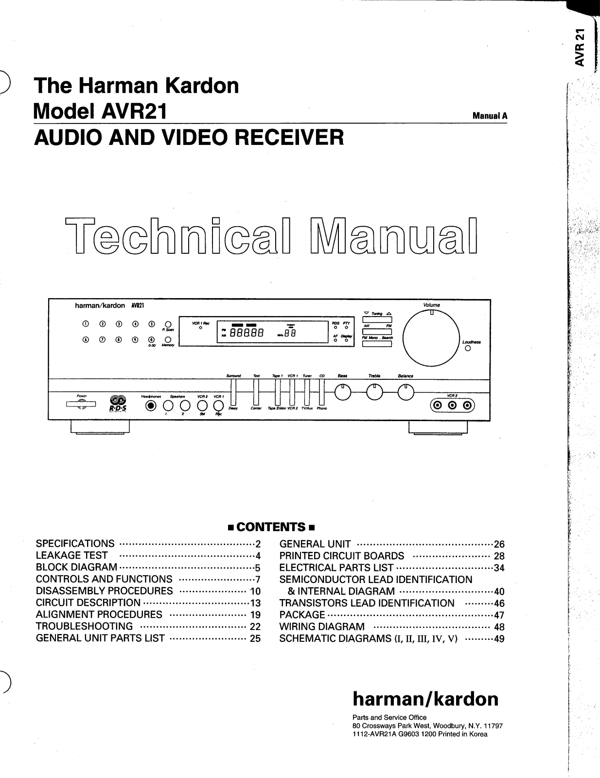 Harman Kardon AVR-21 Service manual