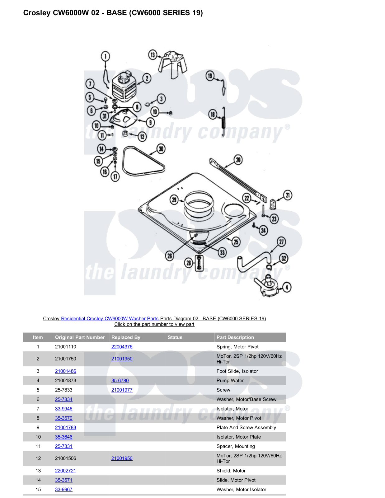 Crosley CW6000W Parts Diagram