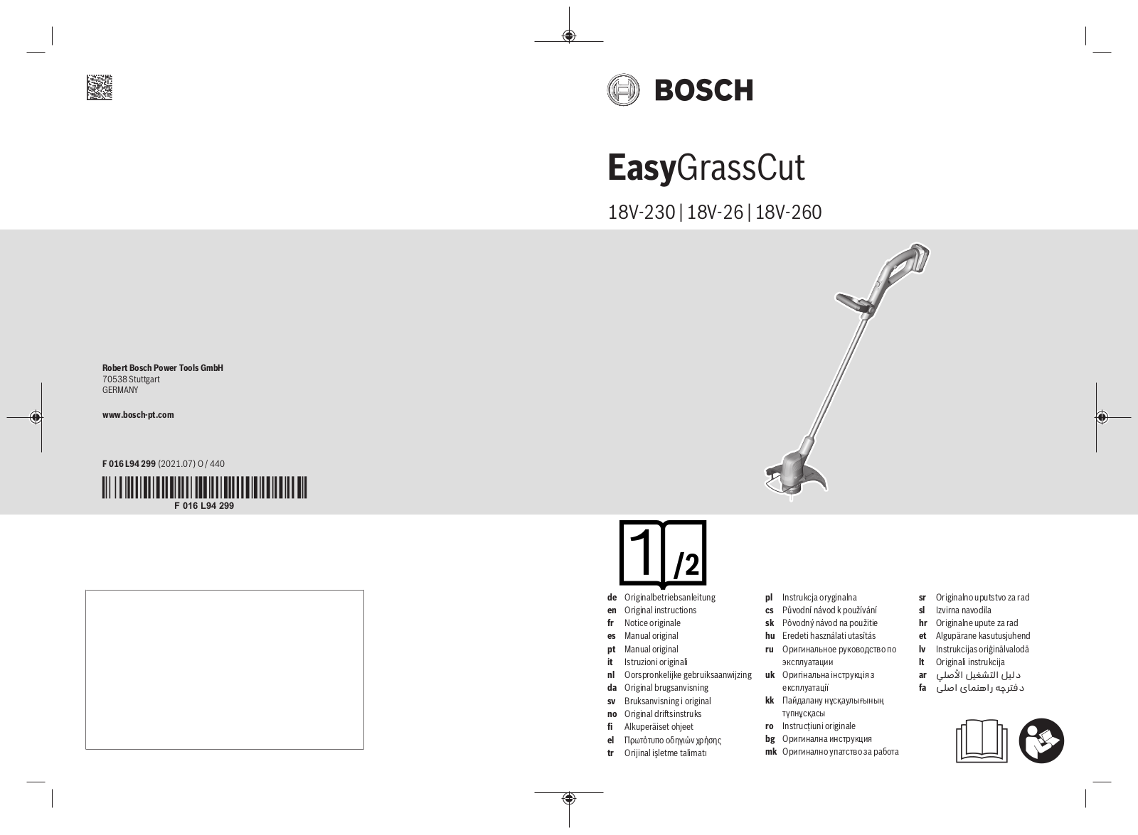 BOSCH EasyGrassCut 18V-26 06008C1C04, EasyGrassCut 06008C1A03 User guide