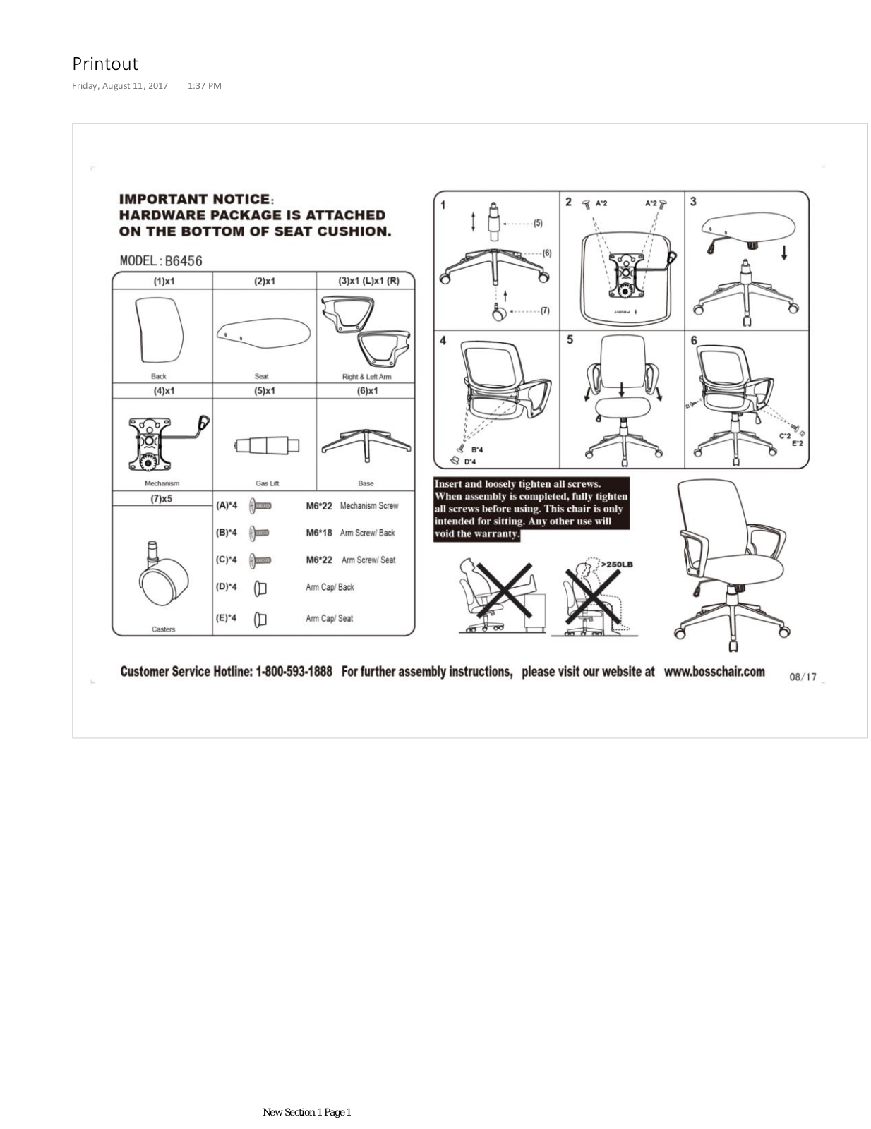 Boss B6456GY, B6456BK Assembly Guide