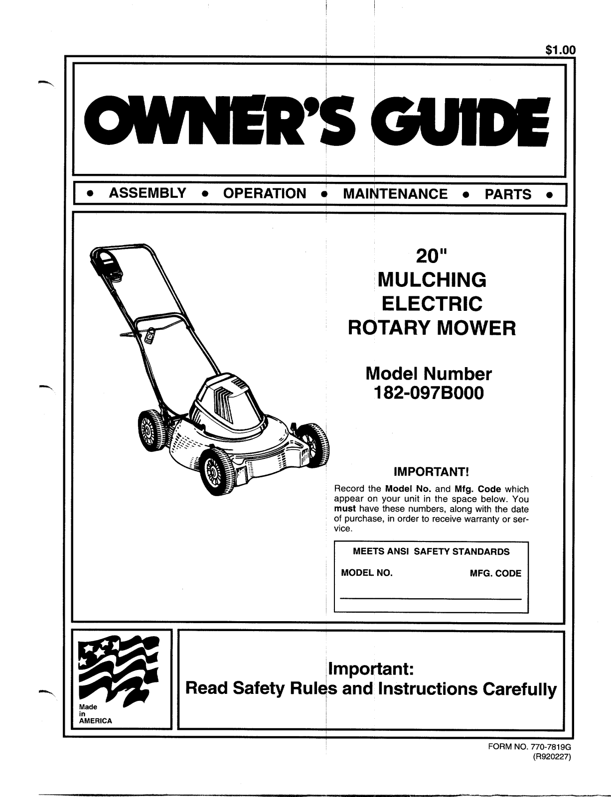 MTD 182-097B000 User Manual