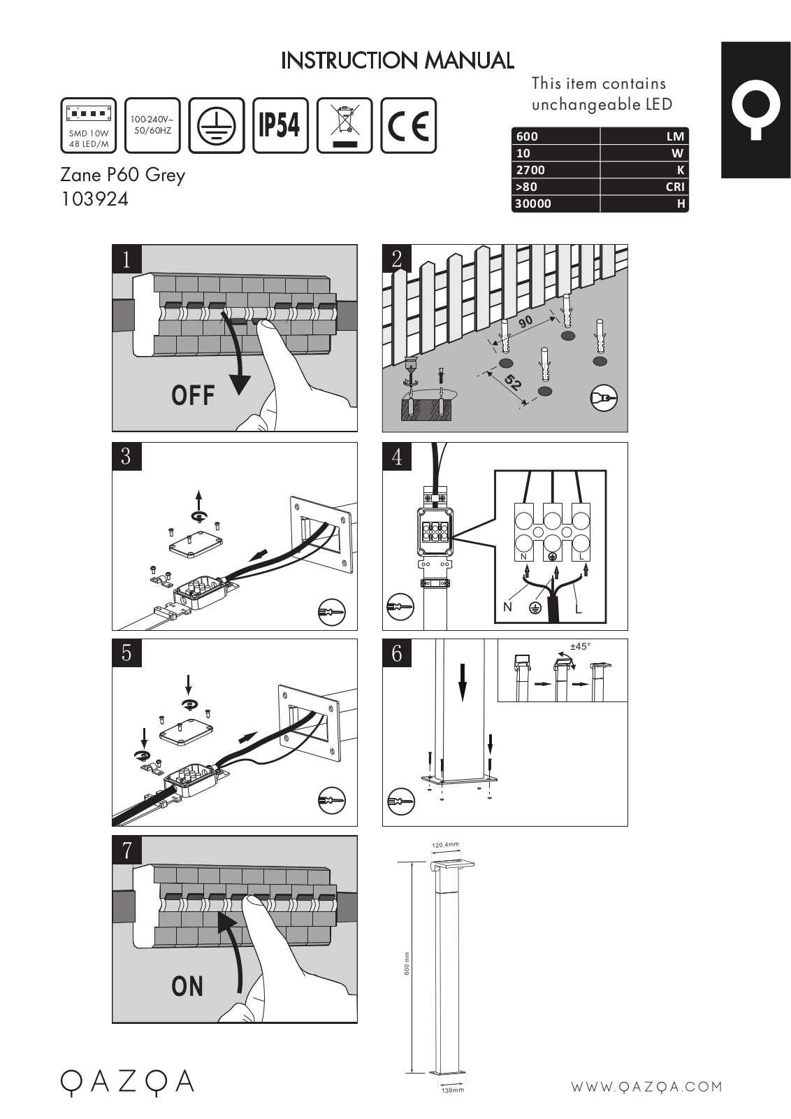 Qazqa Zane P60 User Manual