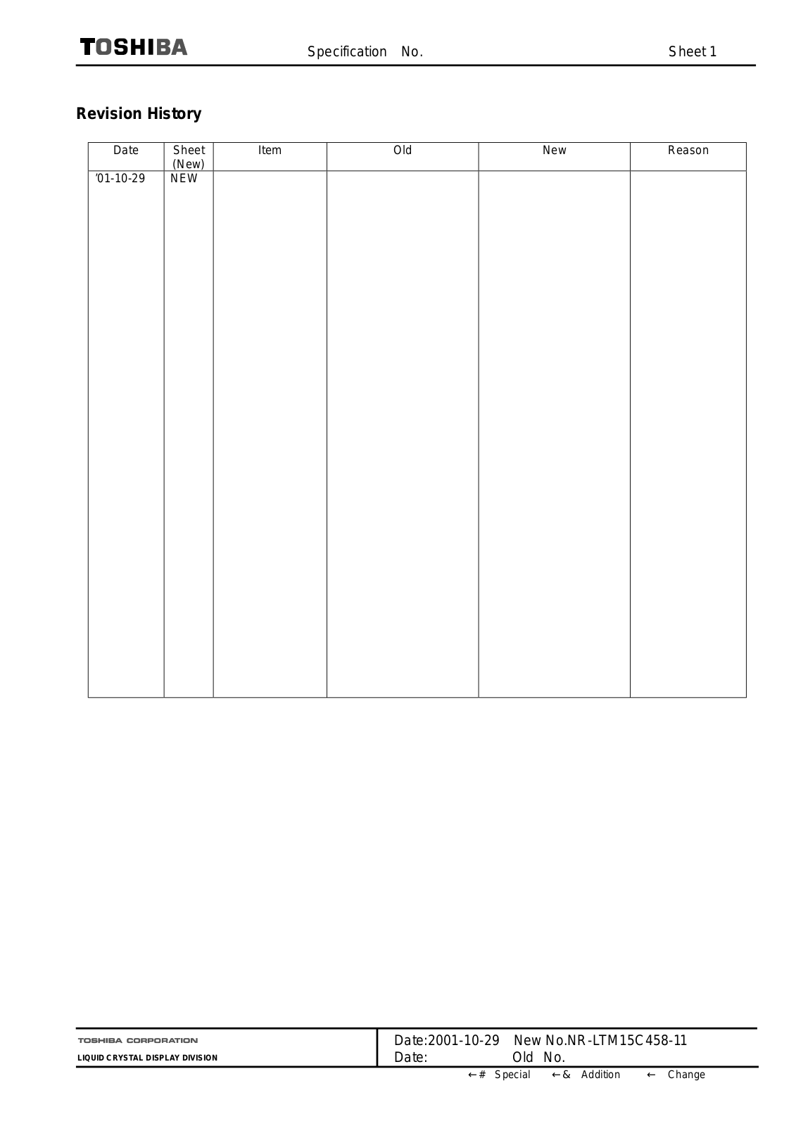 TOSHIBA LTM15C458-11 Specification