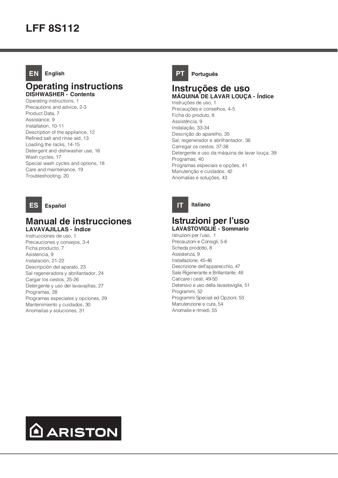 ARISTON LFF 8S112 X AG User Manual