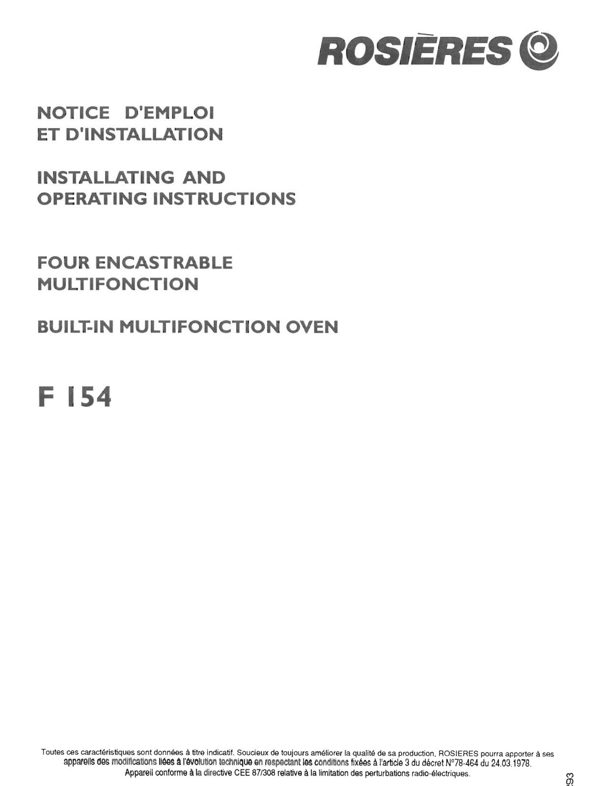 ROSIERES F 154 User Manual