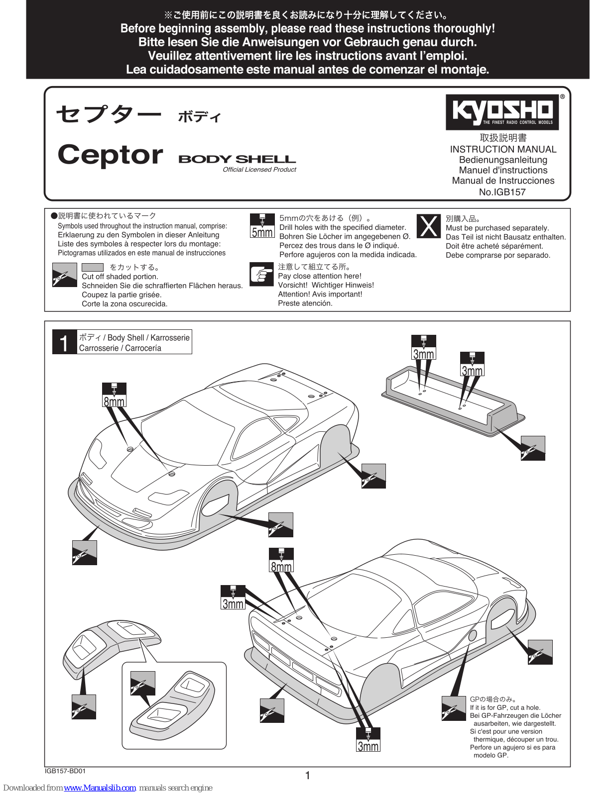 Kyosho Ceptor BodySet, Ceptor Body Shell Instruction Manual