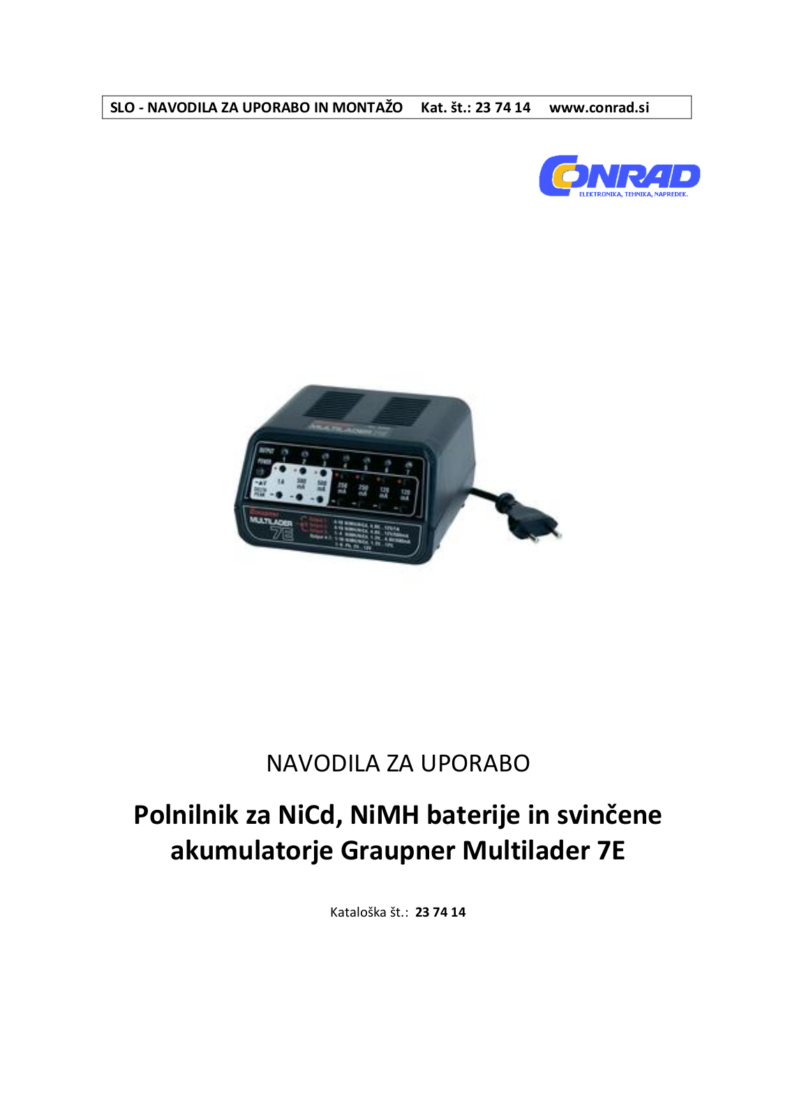 Graupner 6455, Multilader 7E User guide