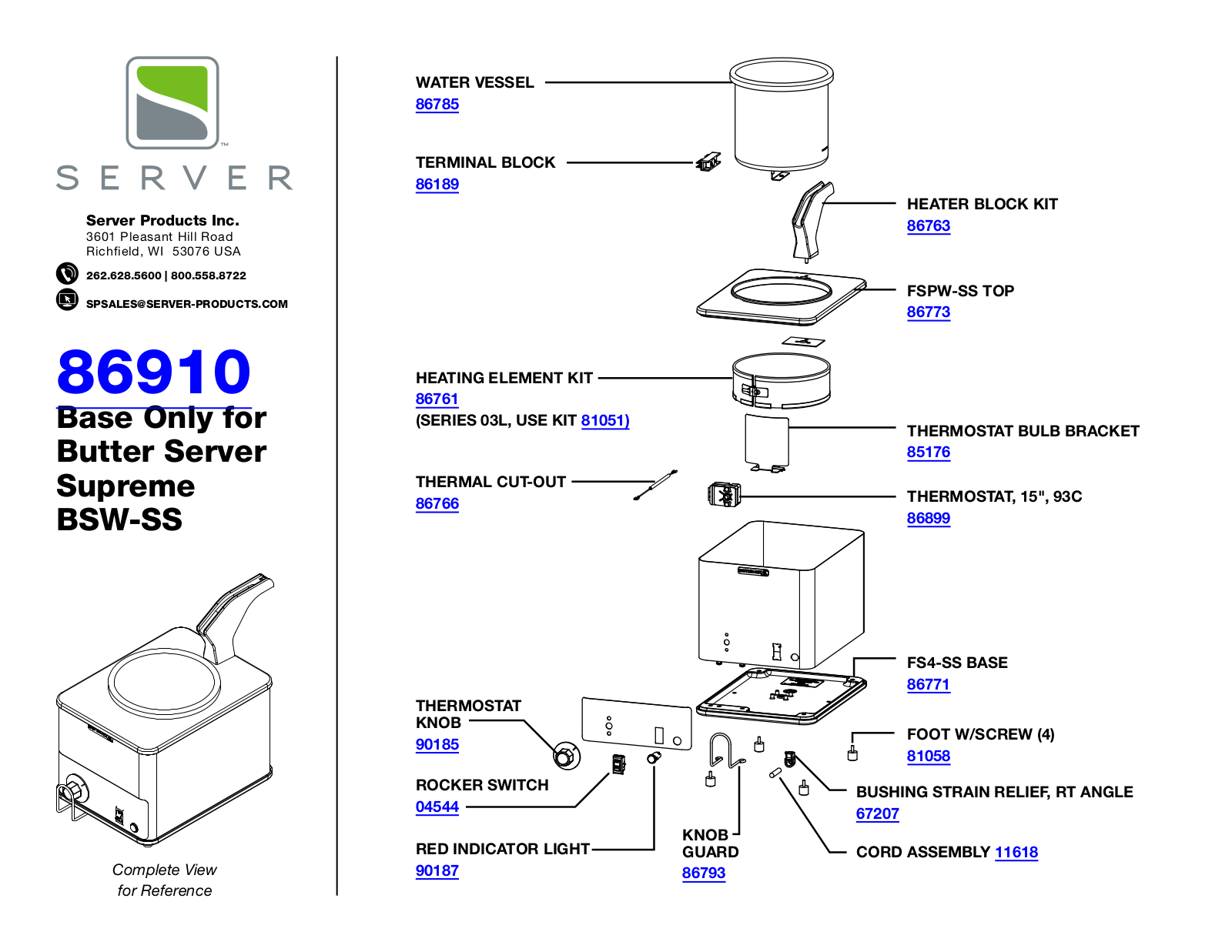 Server 86910 Parts Manual