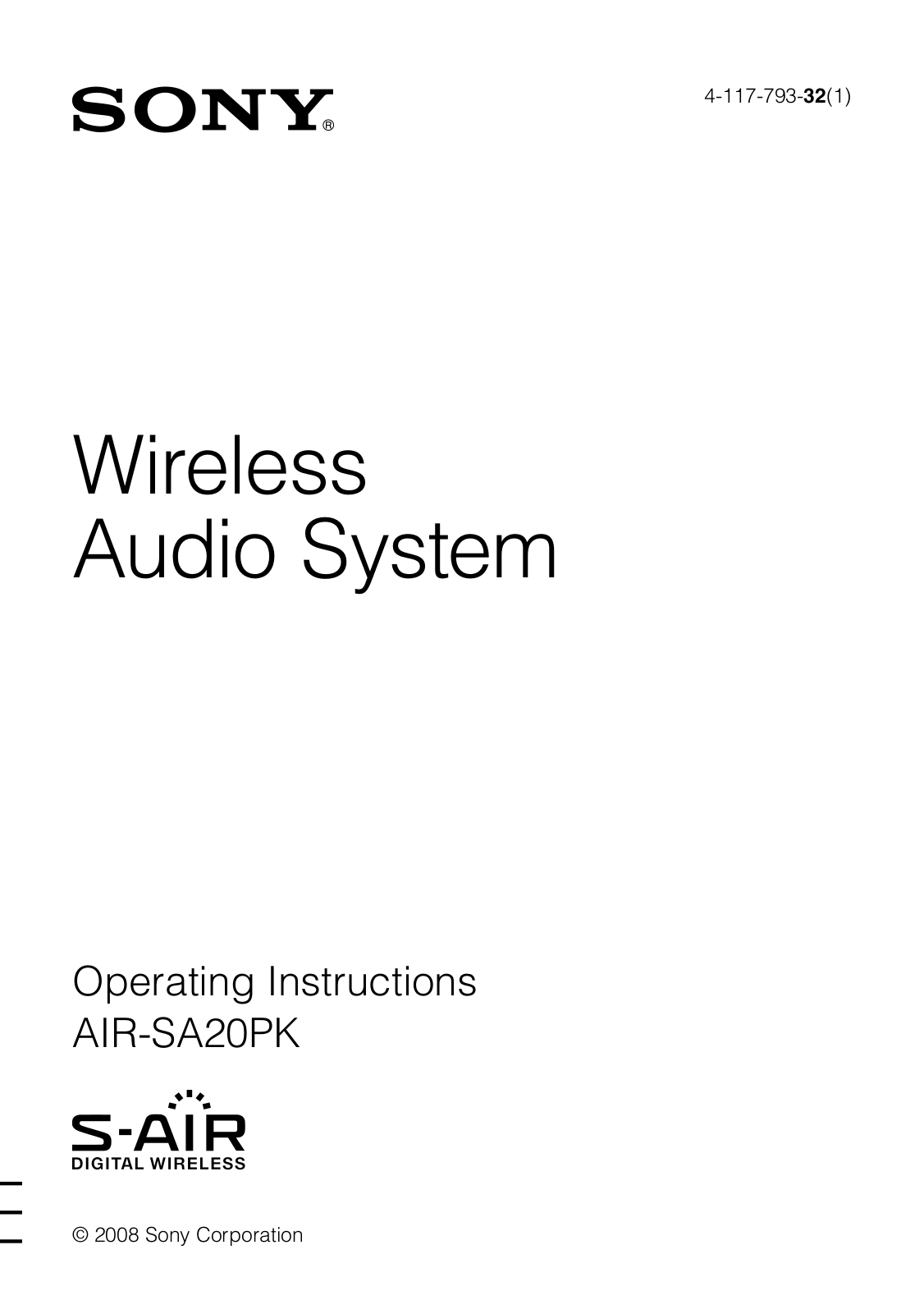 Sony AIR-SA20PK User Manual