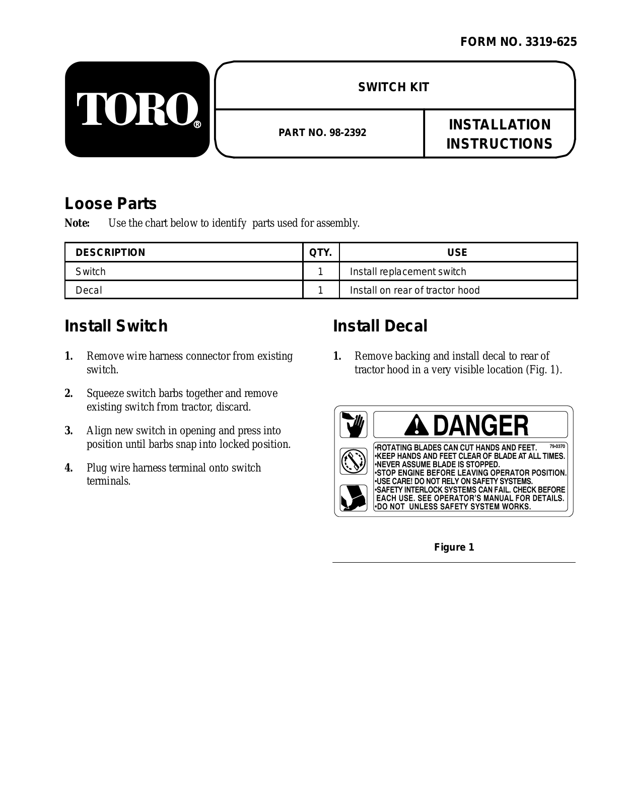 Toro 98-2392, 121389 Installation Instructions