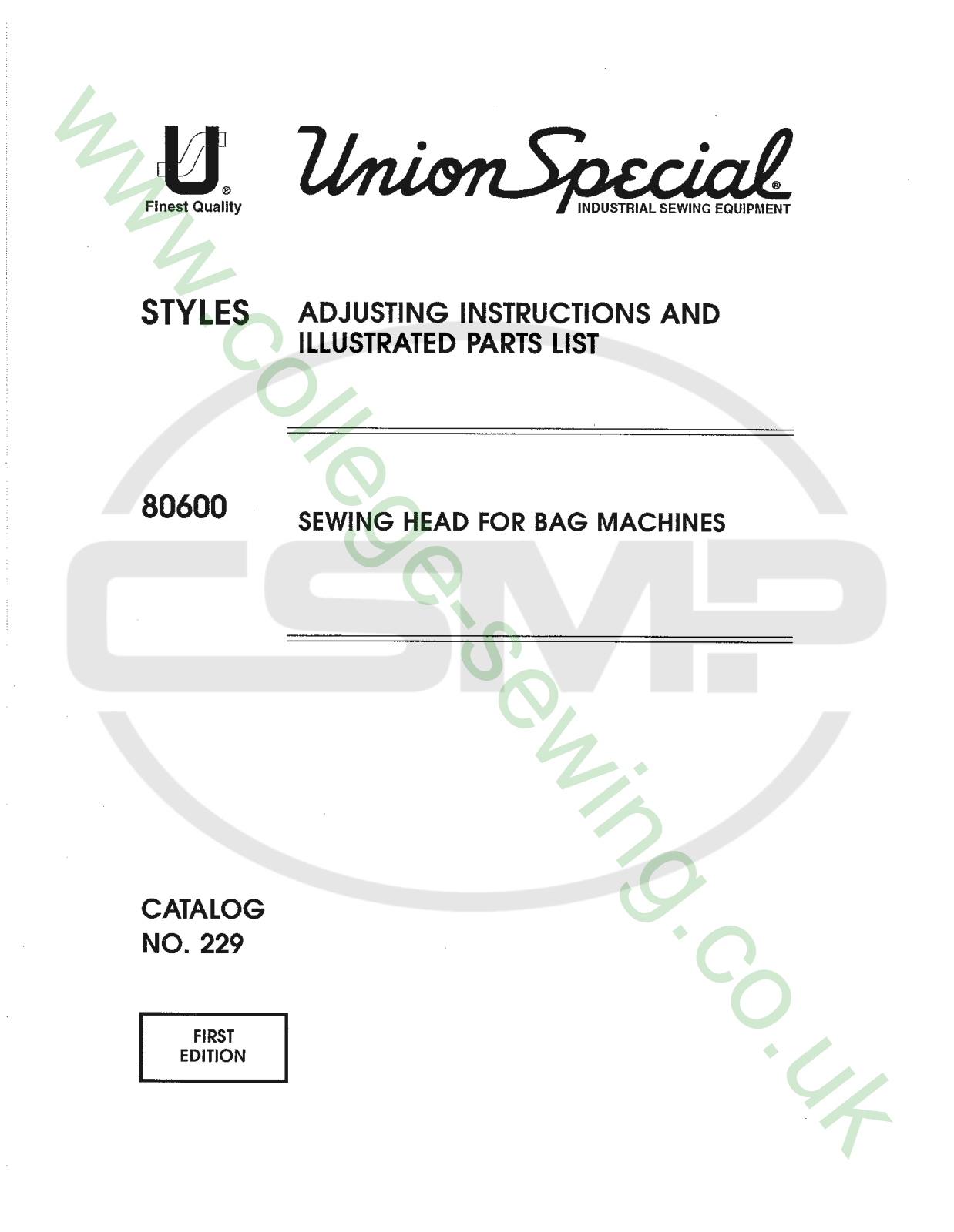 Union Special 229 Parts Book