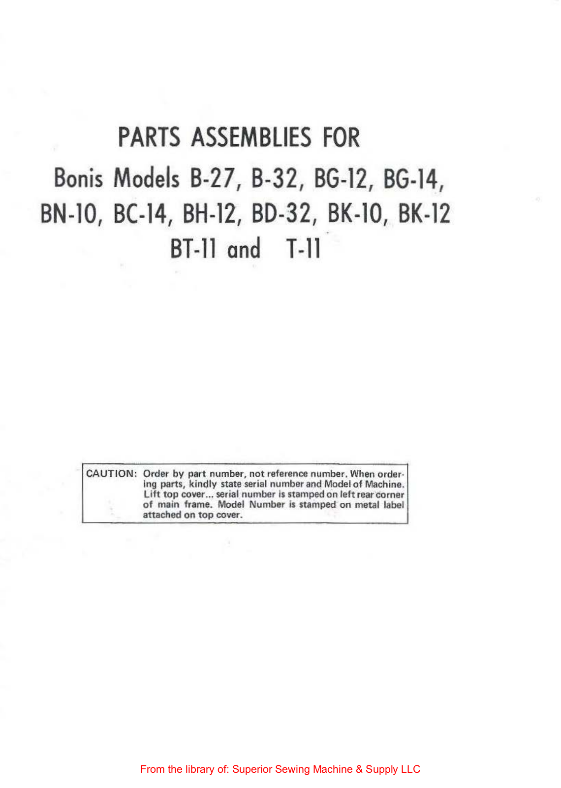 Bonis B-27, B-32, BG-12, BG-14, BN-10 Manual