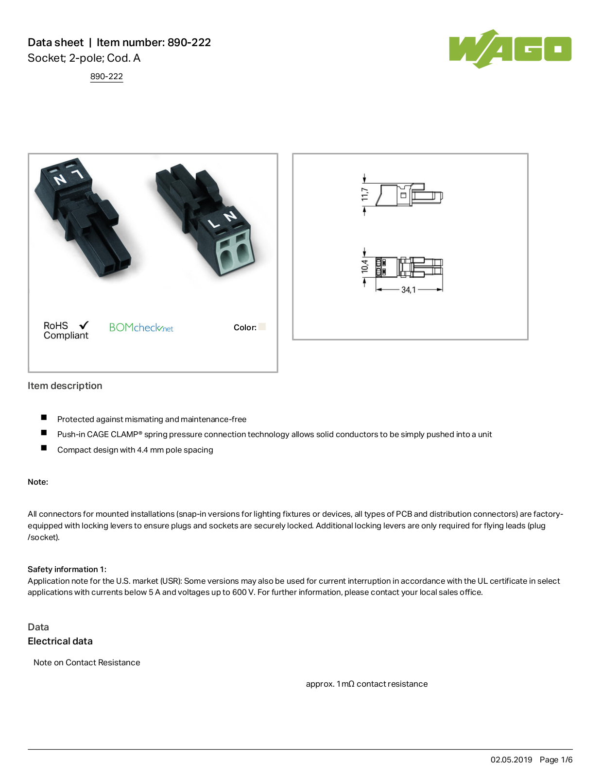 Wago 890-222 Data Sheet