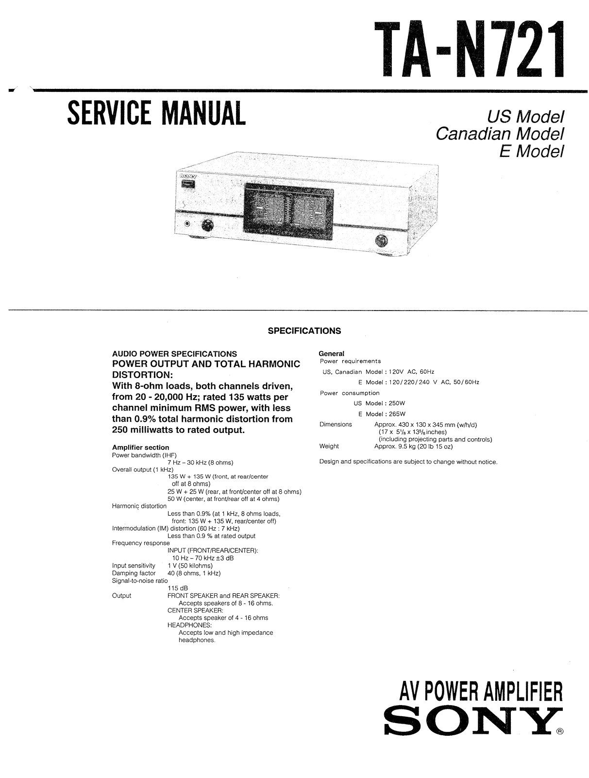 Sony TAN-721 Service manual