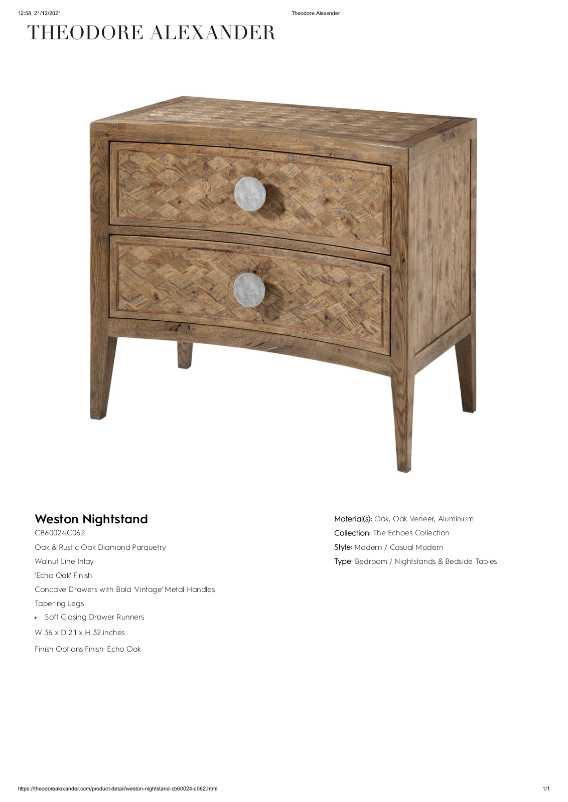 Theodore Alexander FPLJ3072 Specifications - ManualMachine.com