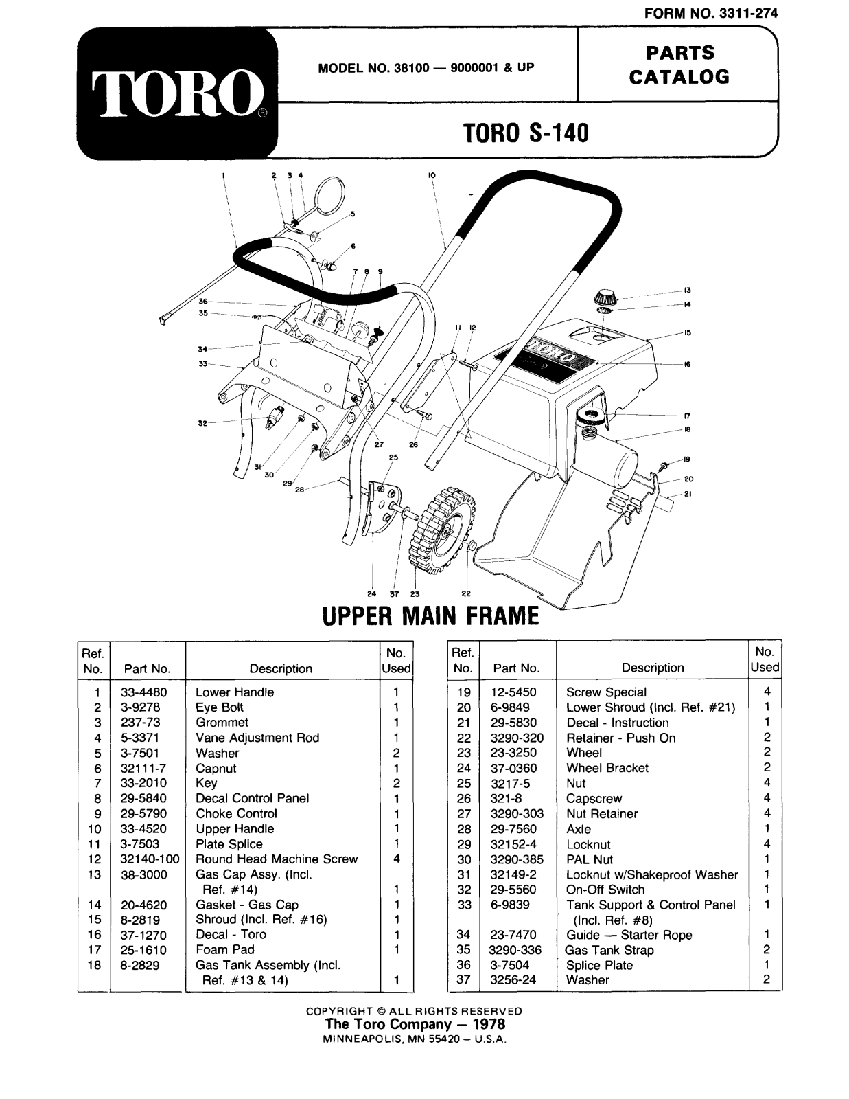 Toro 38100 Parts Catalogue