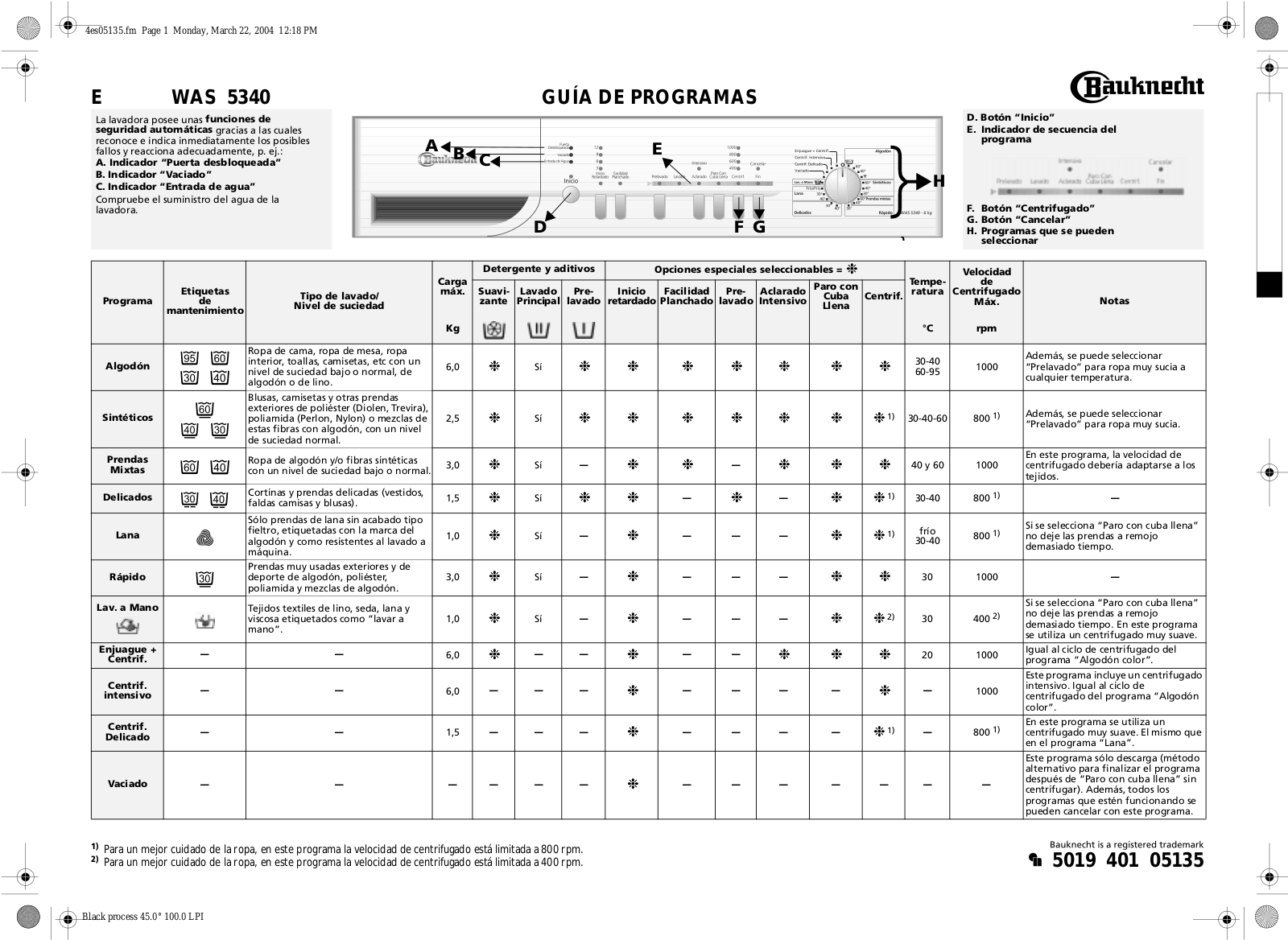 Whirlpool WAS 5340 User Manual