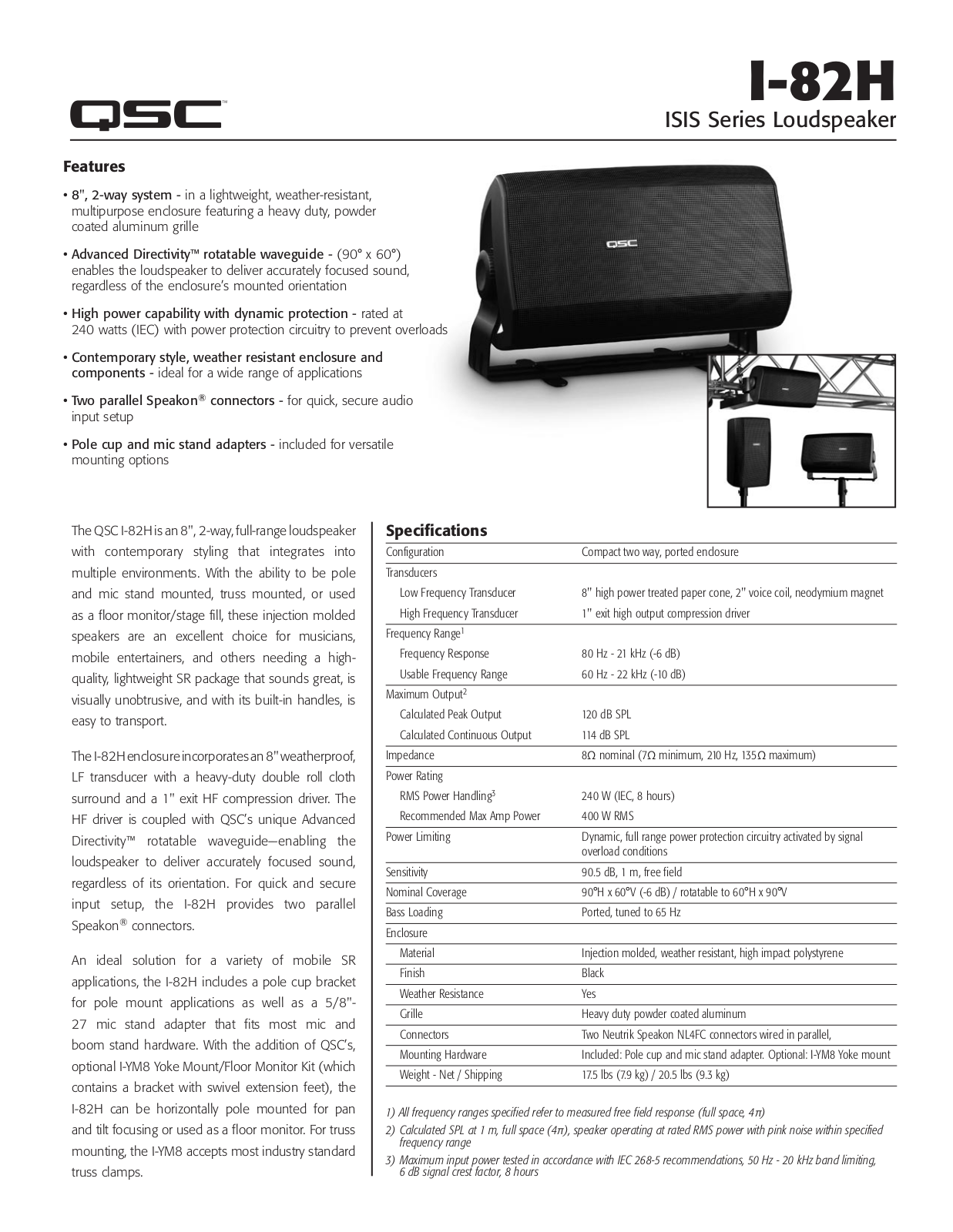 QSC Audio I-84H User Manual