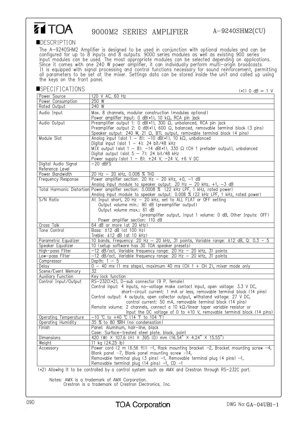 TOA A-9240SHM2CU User Manual