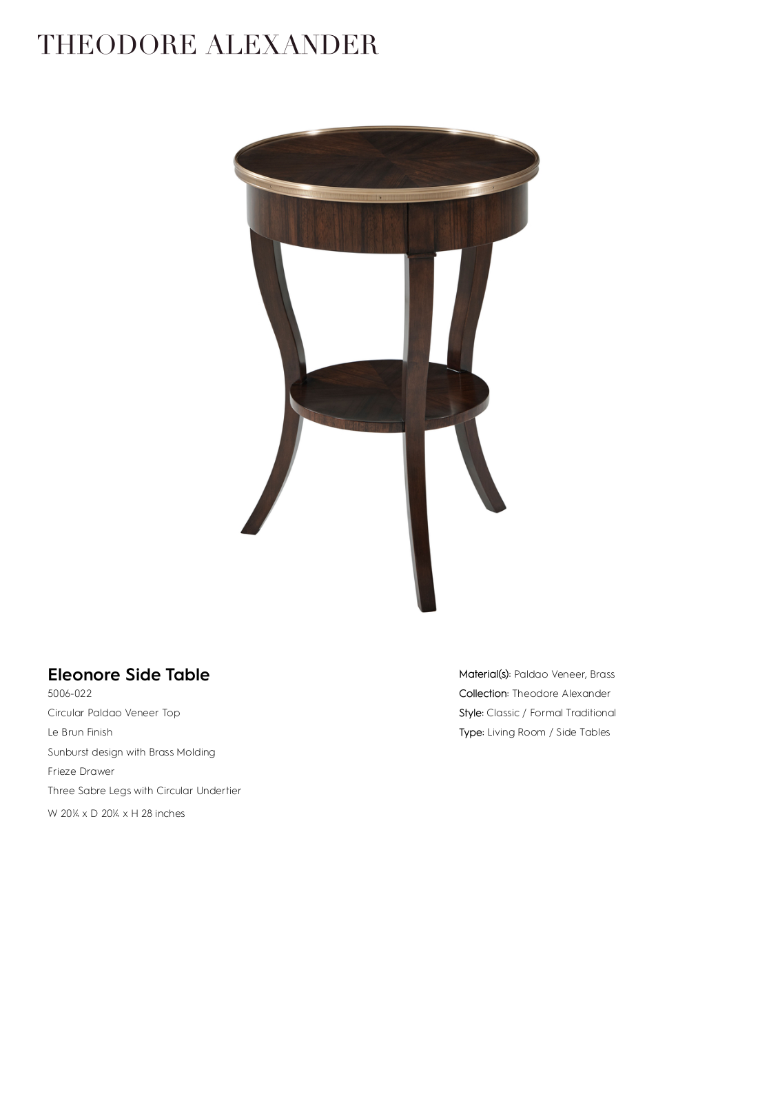 Theodore Alexander FPLJ3368 Specifications - ManualMachine.com