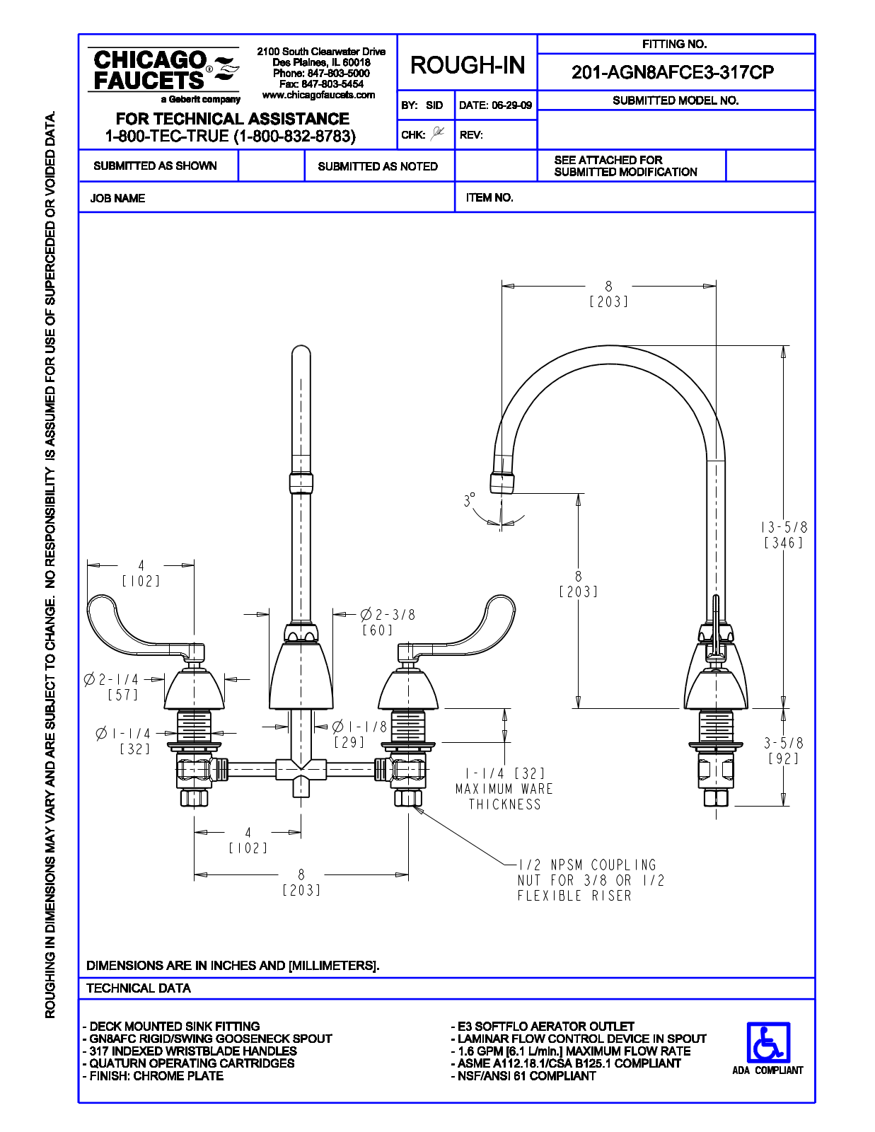 Chicago Faucet 201-AGN8AFCE3-317CP User Manual