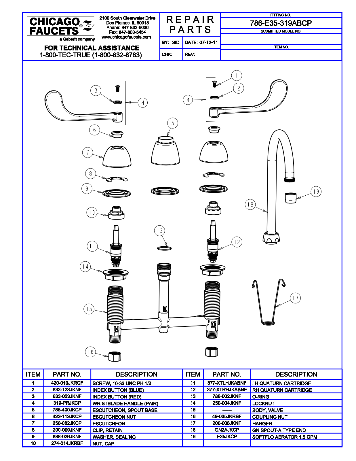 Chicago Faucet 786-E35-319AB Parts List