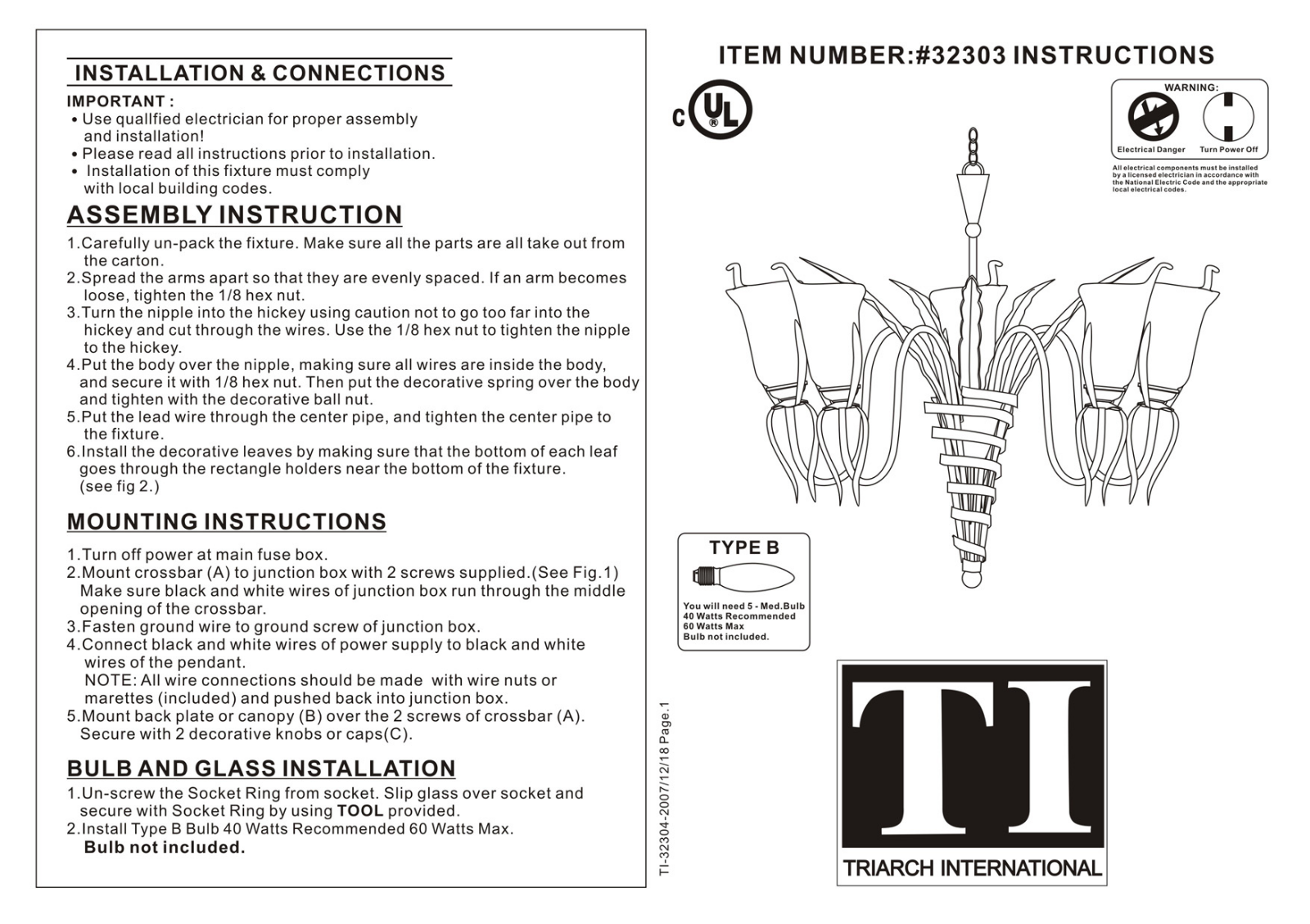 Triarch 32303 User Manual