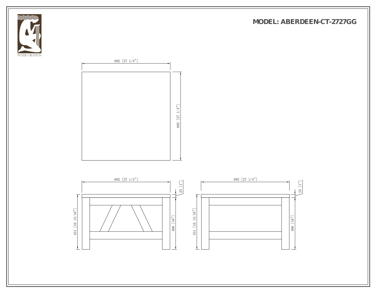 Water Creation CTAB2727BLGG Specifications