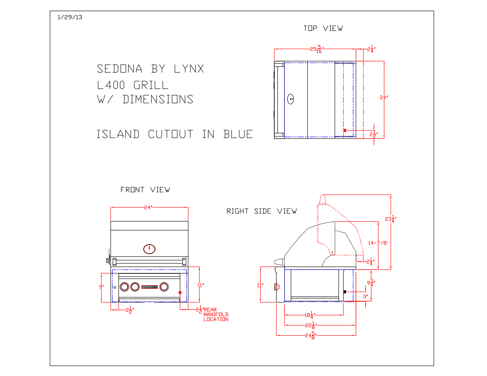 Lynx L400LP, L400PSRLP, L400PSLP, L400RLP Dimension Guide