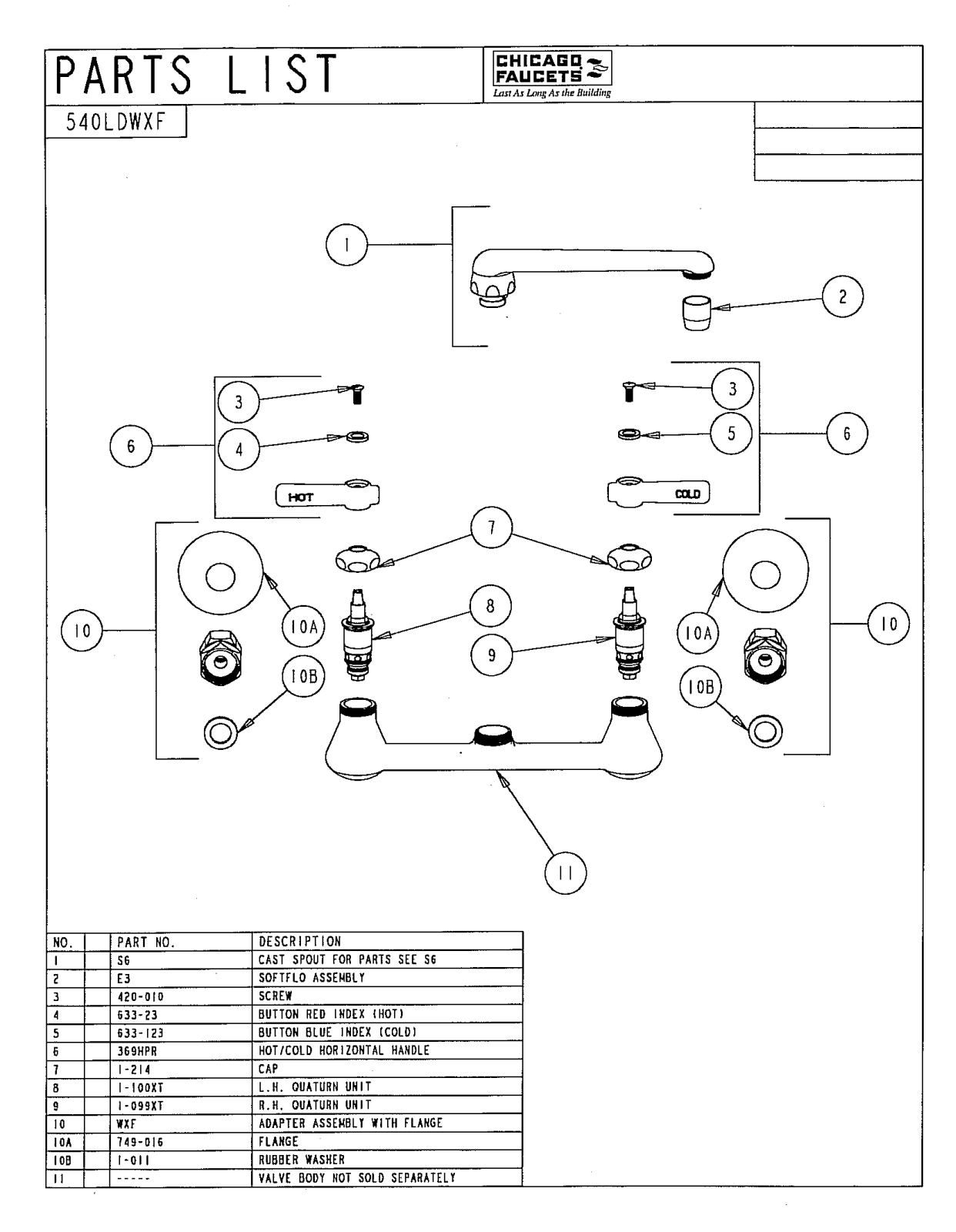 Chicago Faucet 540-LDWXFCP Parts List