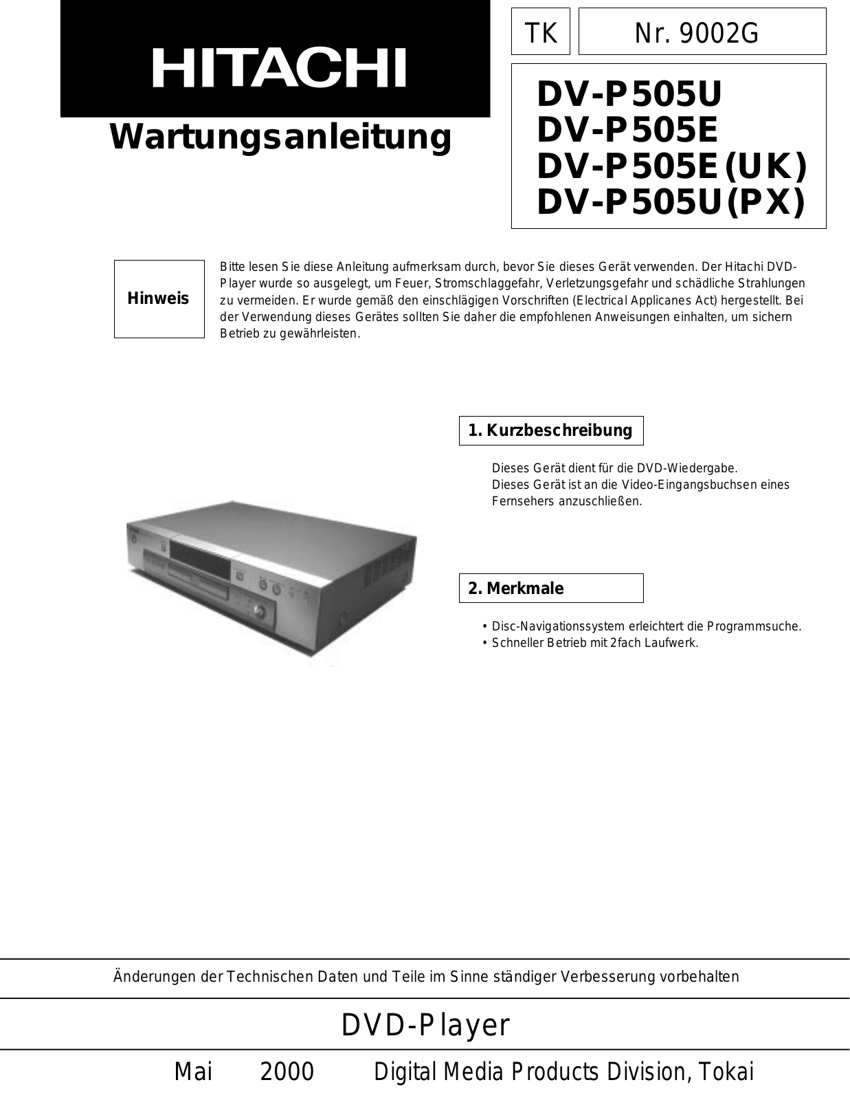 Hitachi DV-P-505 Owners manual