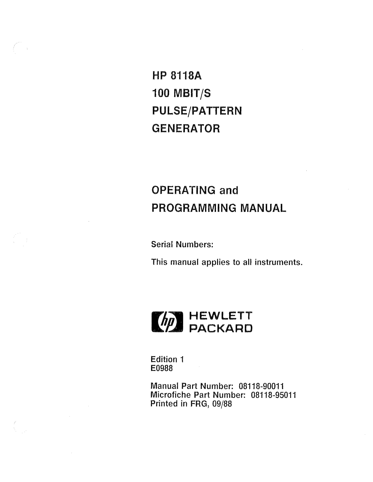 HP (Hewlett-Packard) 8118A User Manual