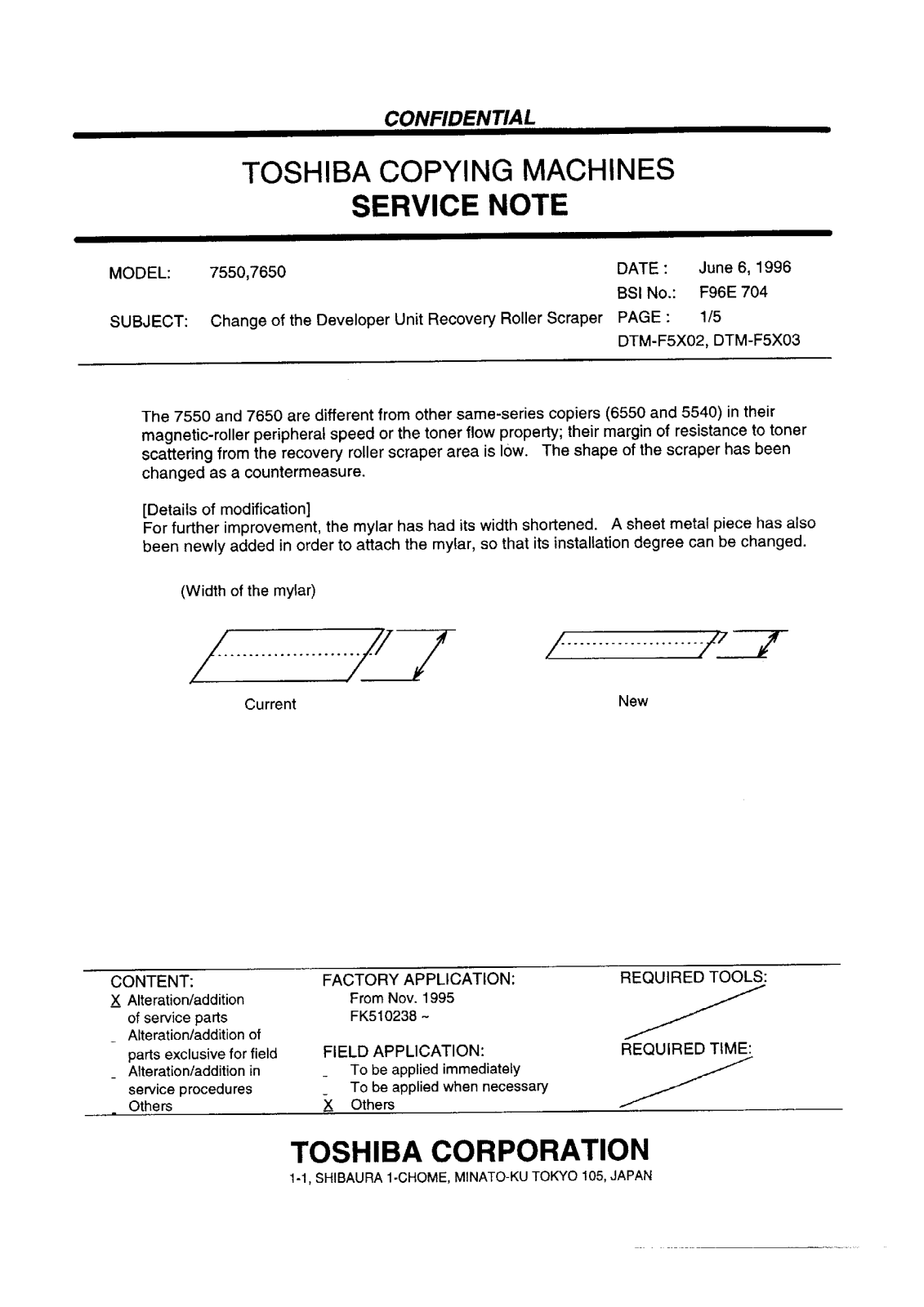 Toshiba f96e704 Service Note