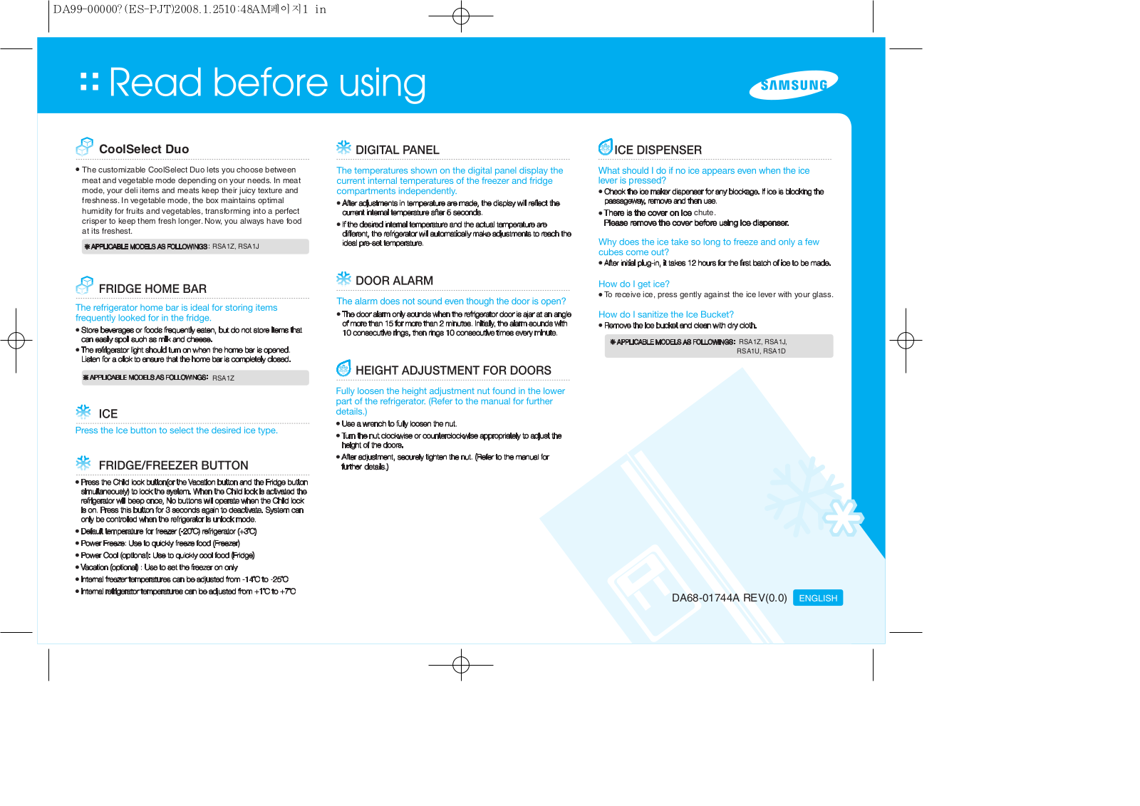 Samsung RSA1UTTS, RSA1NTPE, RS20NRPS, RSA1NTVG, RSA1Z User Manual