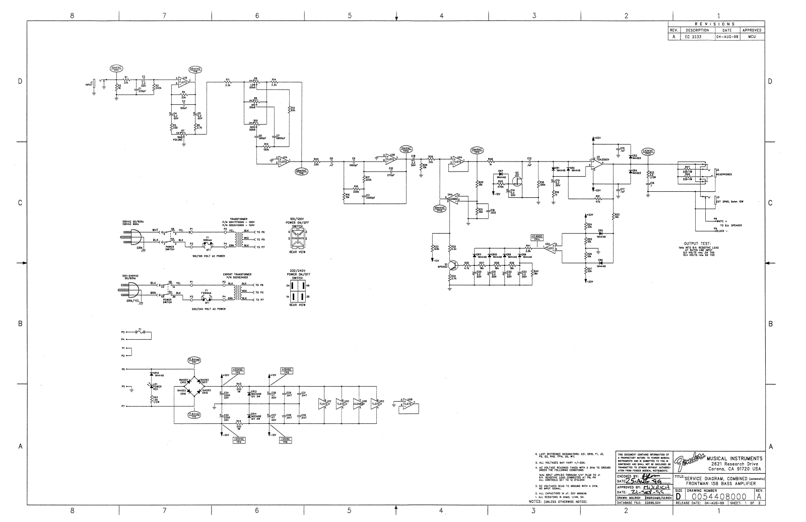 Fender Frontman-16B, Frontman-15B Schematic