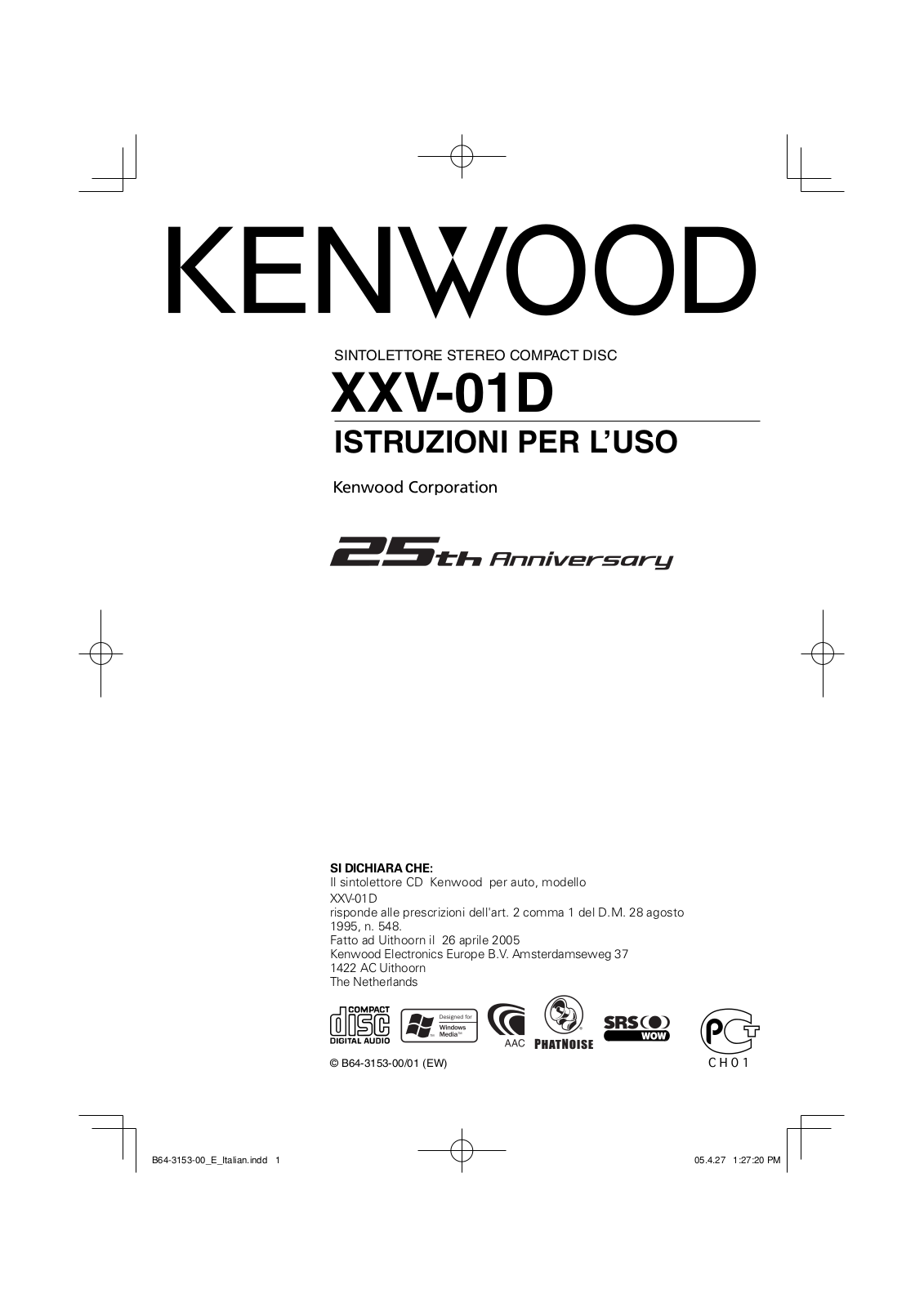 Kenwood XXV-01D User Manual