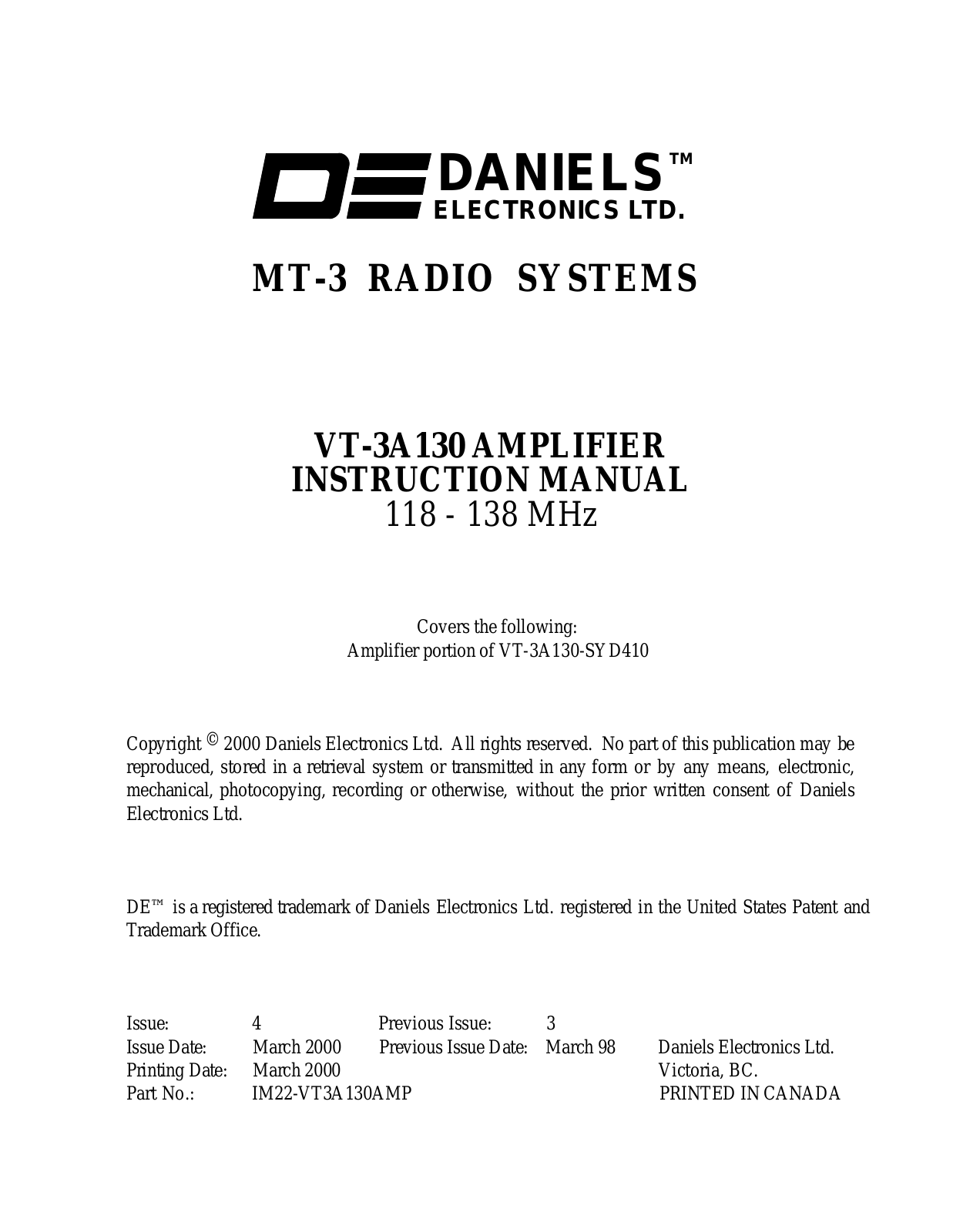 Codan Radio Communications VT-3A130-S-FSH Users Manual