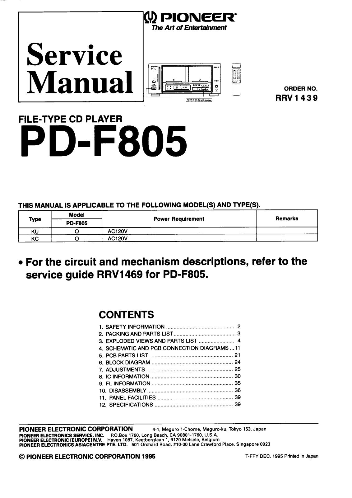 Pioneer PDF-805 Service manual