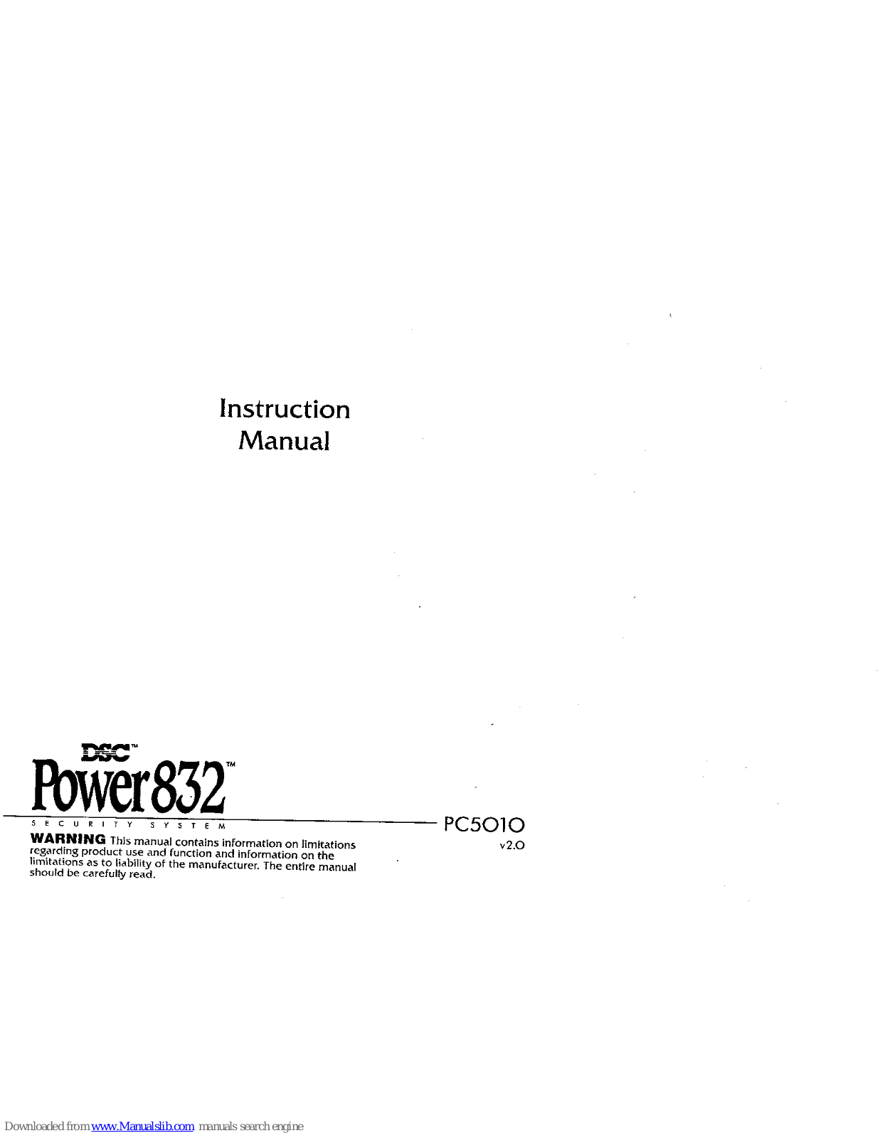 DSC Power832 P5010 Instruction Manual