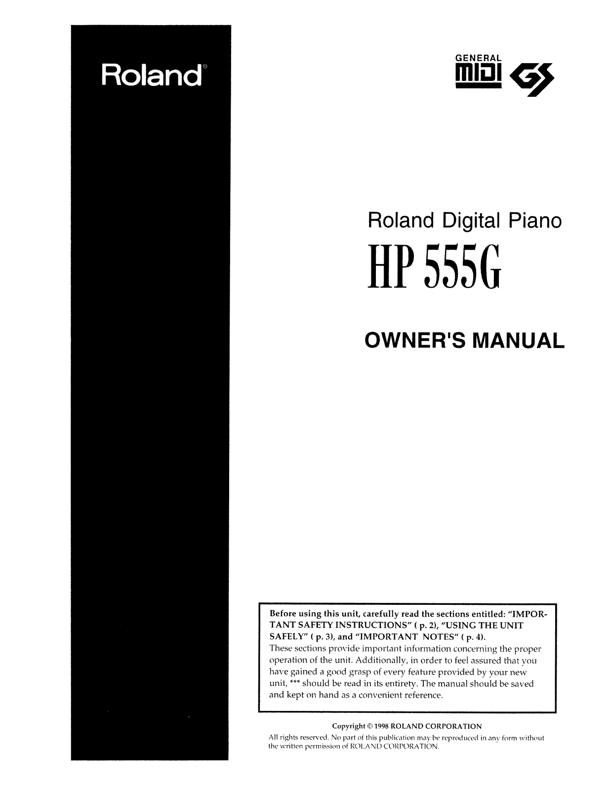 Roland Corporation HP-555G Owner's Manual