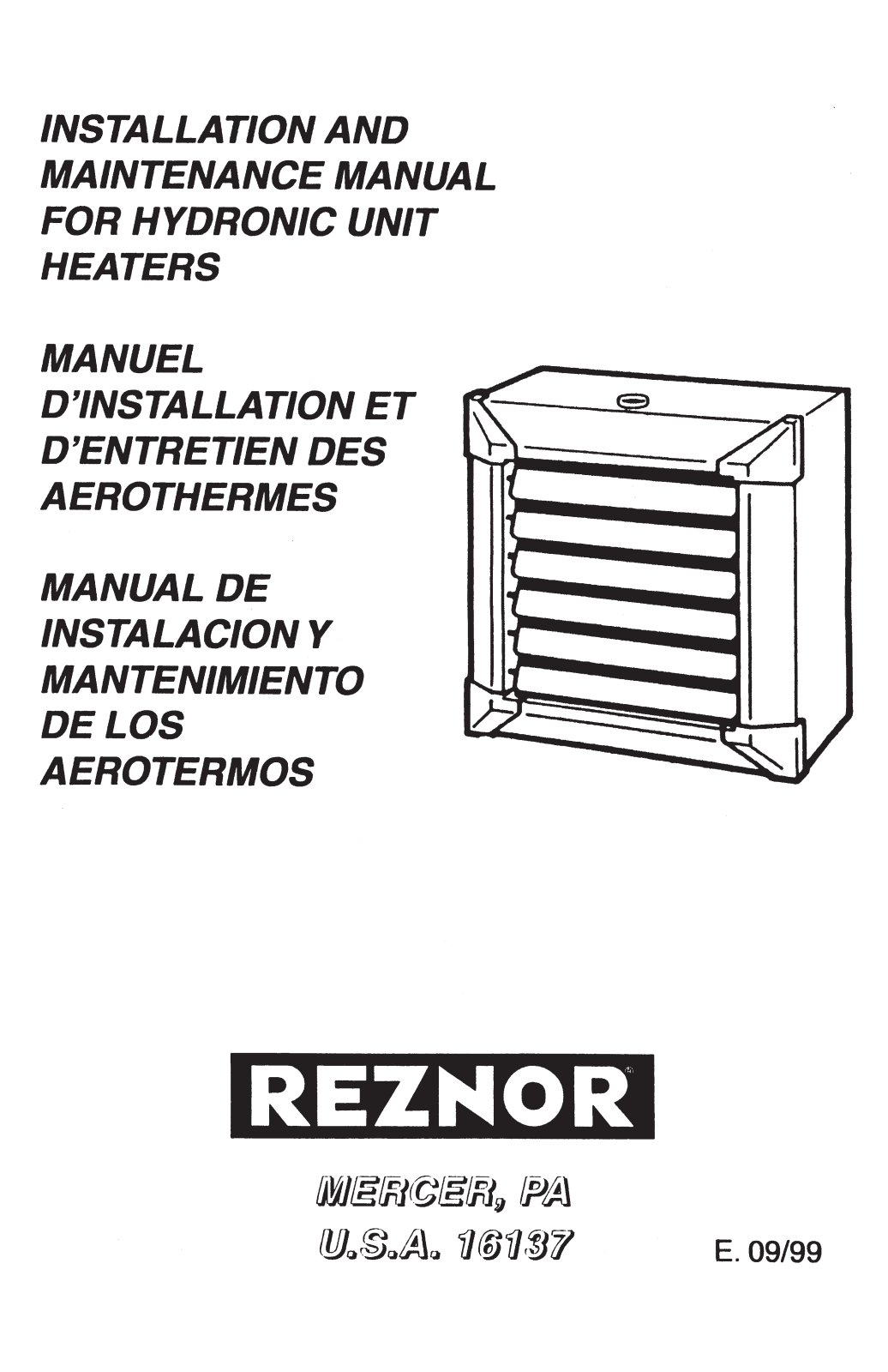 Reznor WS 33000 BTU, WS 62 MBH 24 Installation Manual