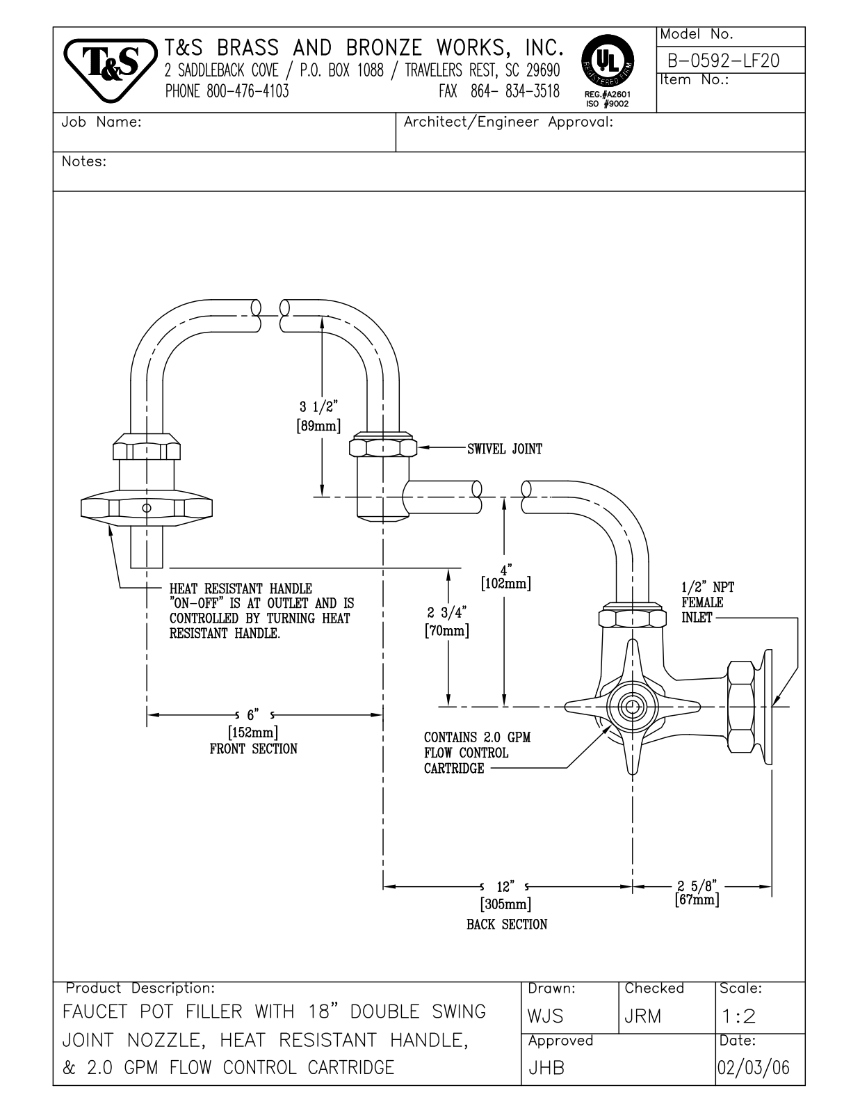 T&S Brass B-0592-LF20 User Manual